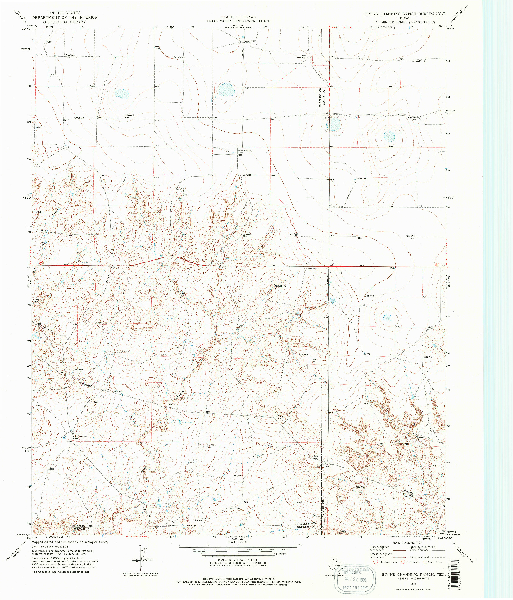 USGS 1:24000-SCALE QUADRANGLE FOR BIVINS CHANNING RANCH, TX 1971