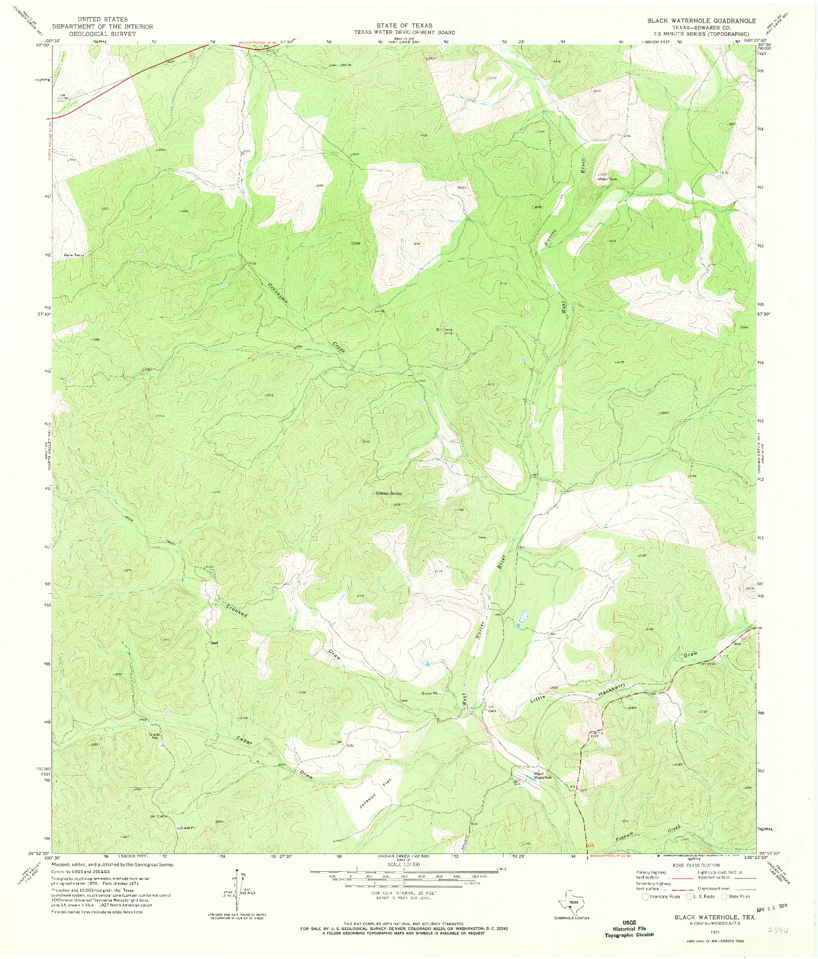 USGS 1:24000-SCALE QUADRANGLE FOR BLACK WATERHOLE, TX 1971