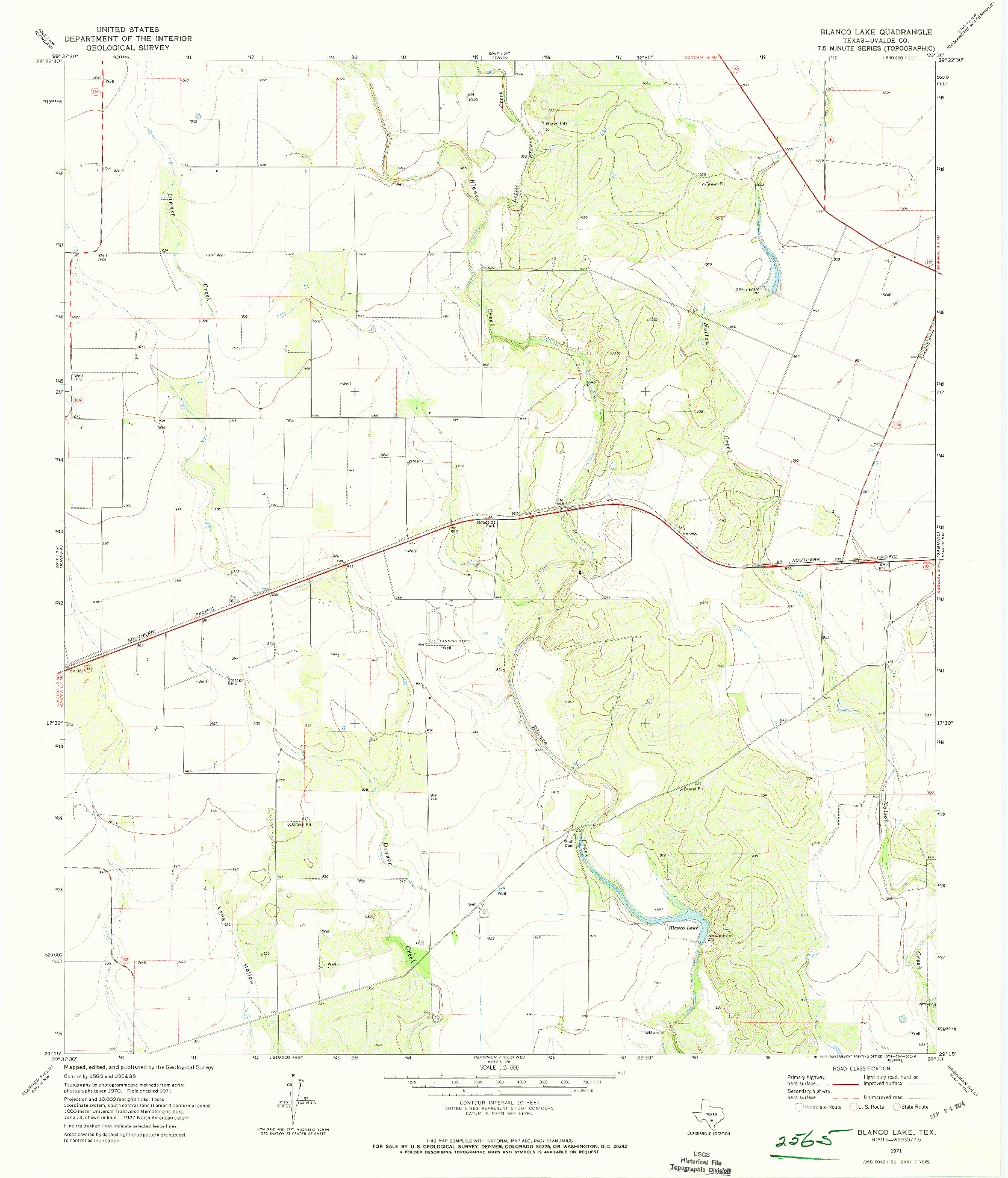 USGS 1:24000-SCALE QUADRANGLE FOR BLANCO LAKE, TX 1971