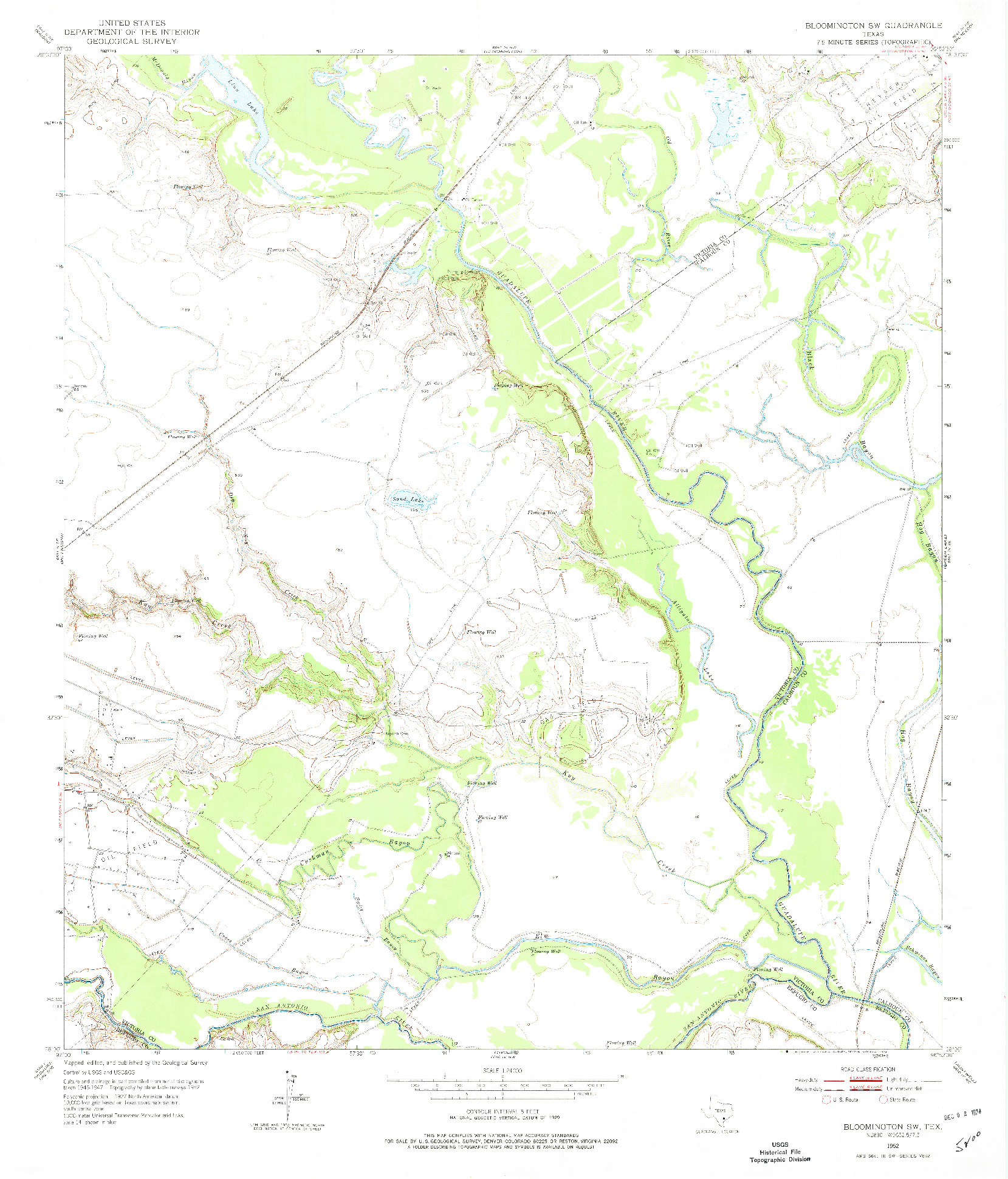 USGS 1:24000-SCALE QUADRANGLE FOR BLOOMINGTON SW, TX 1952