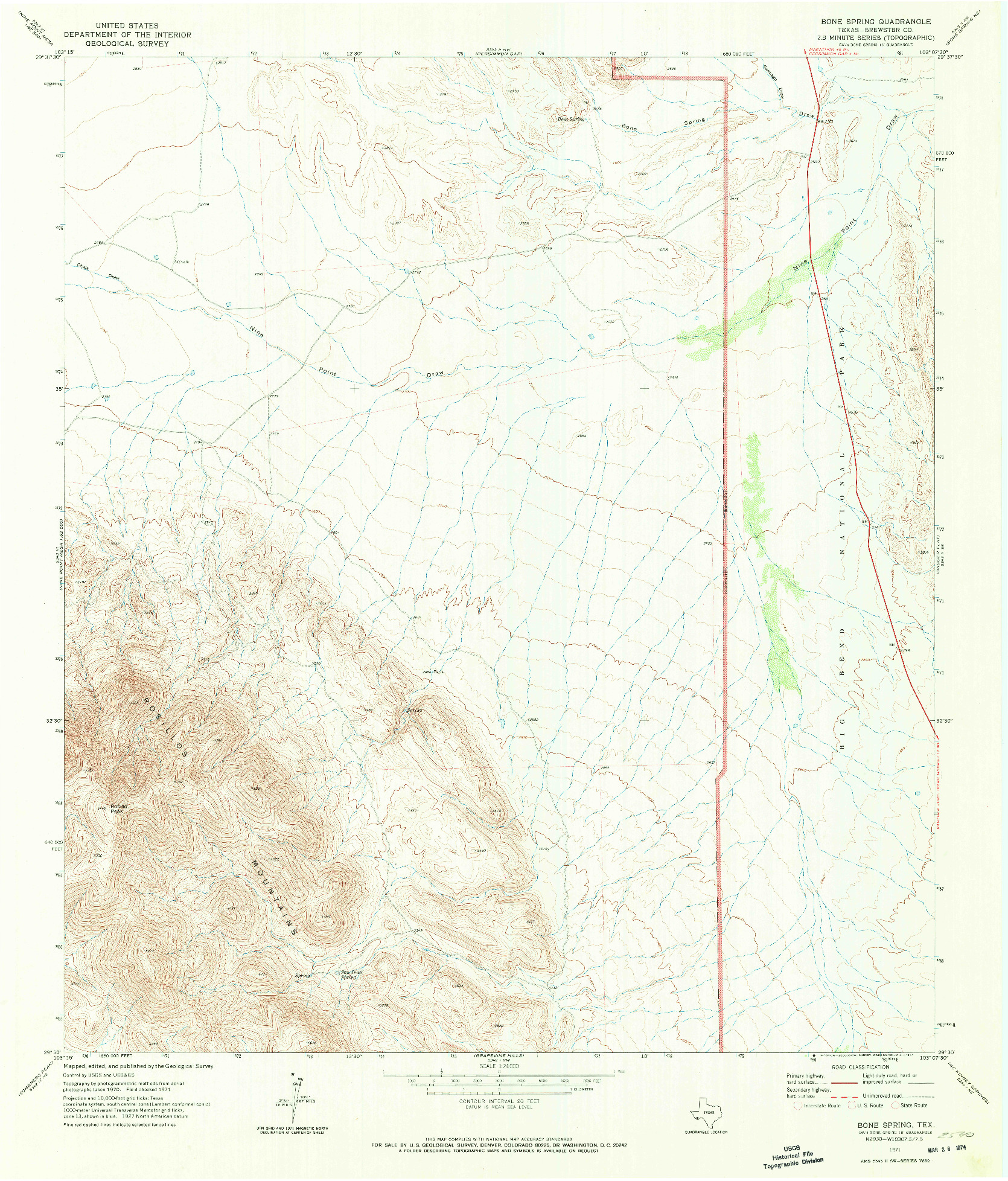 USGS 1:24000-SCALE QUADRANGLE FOR BONE SPRING, TX 1971