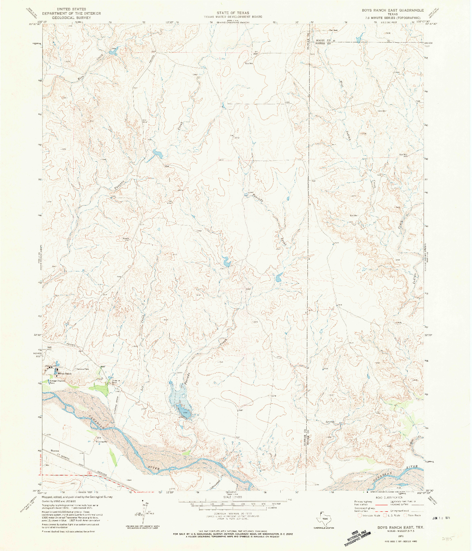 USGS 1:24000-SCALE QUADRANGLE FOR BOYS RANCH EAST, TX 1971