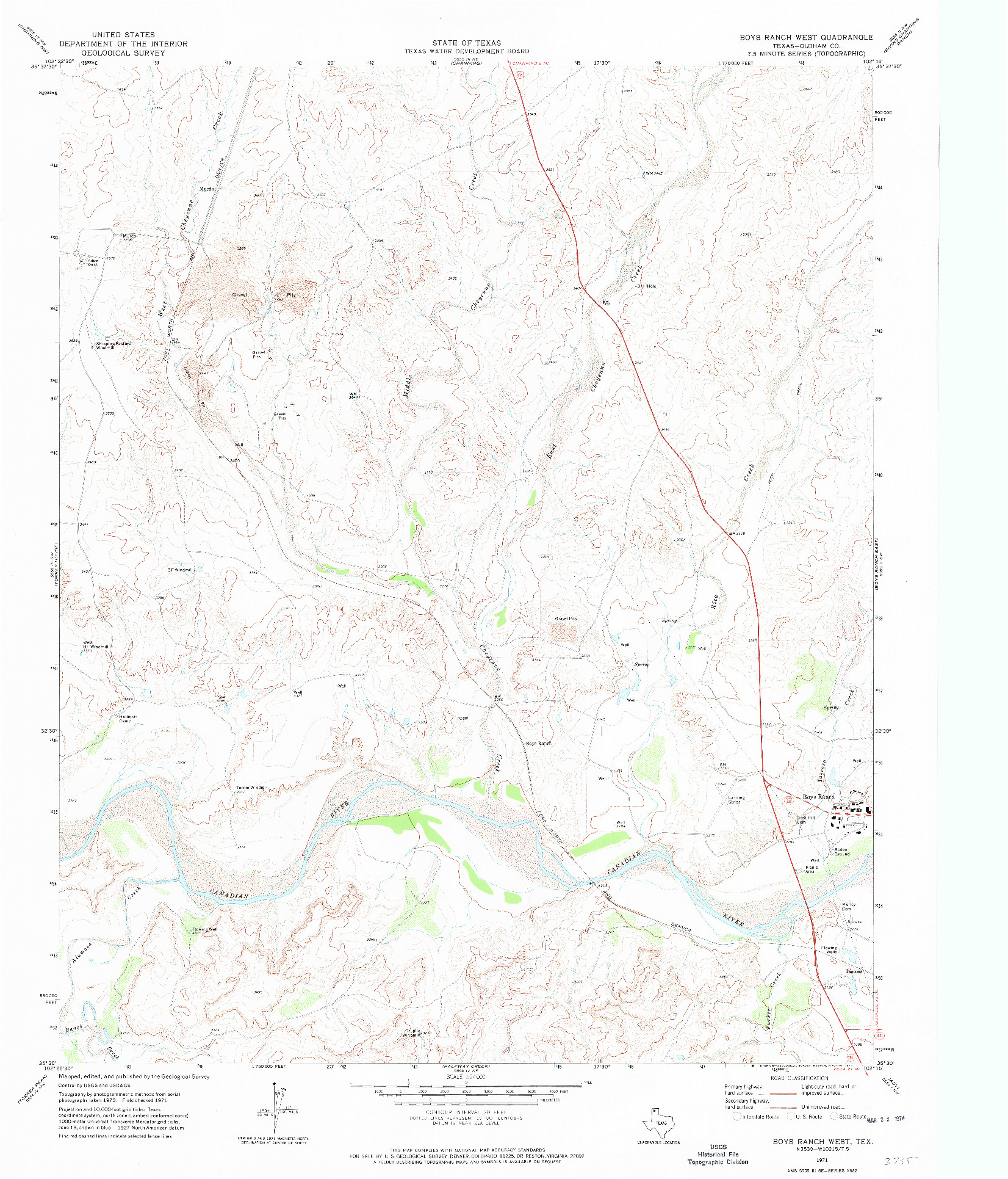 USGS 1:24000-SCALE QUADRANGLE FOR BOYS RANCH WEST, TX 1971