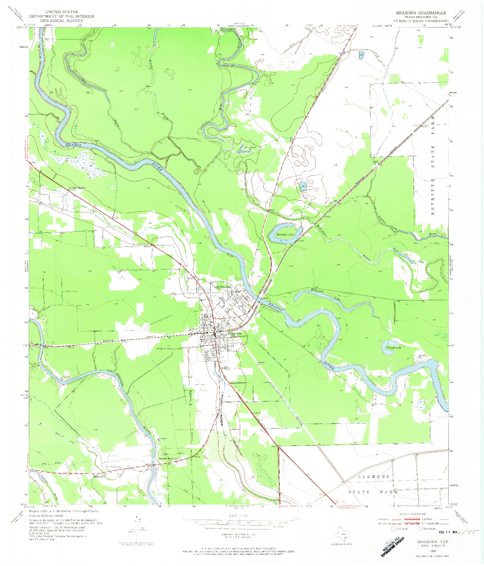 USGS 1:24000-SCALE QUADRANGLE FOR BRAZORIA, TX 1952