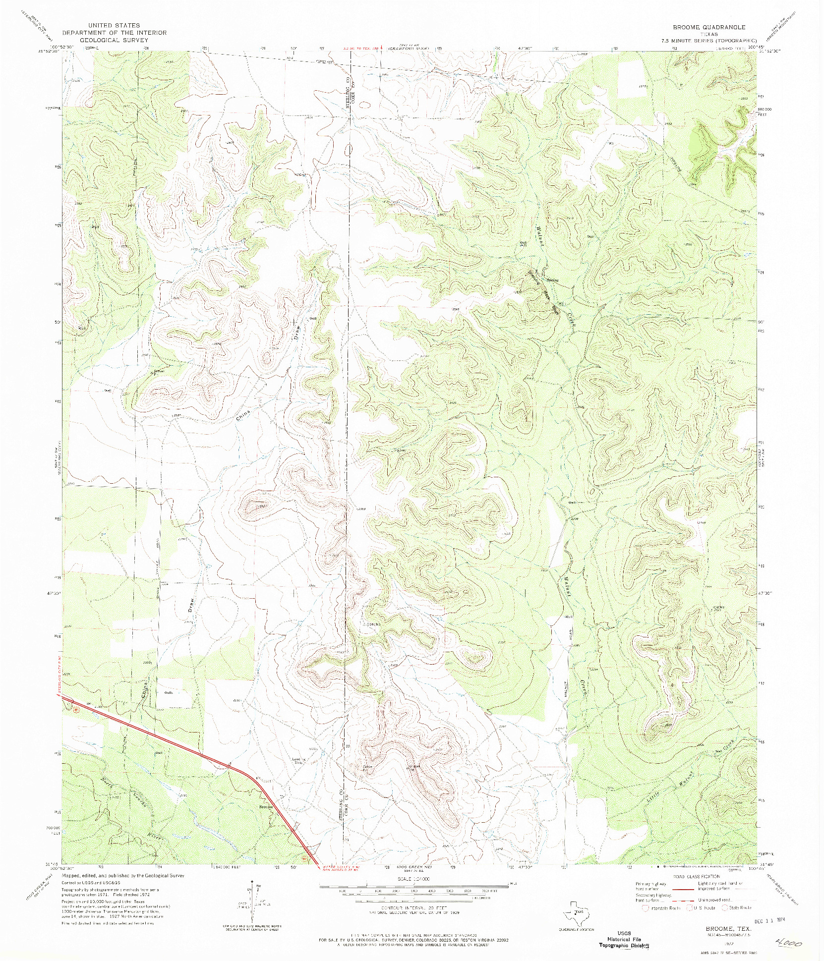 USGS 1:24000-SCALE QUADRANGLE FOR BROOME, TX 1972