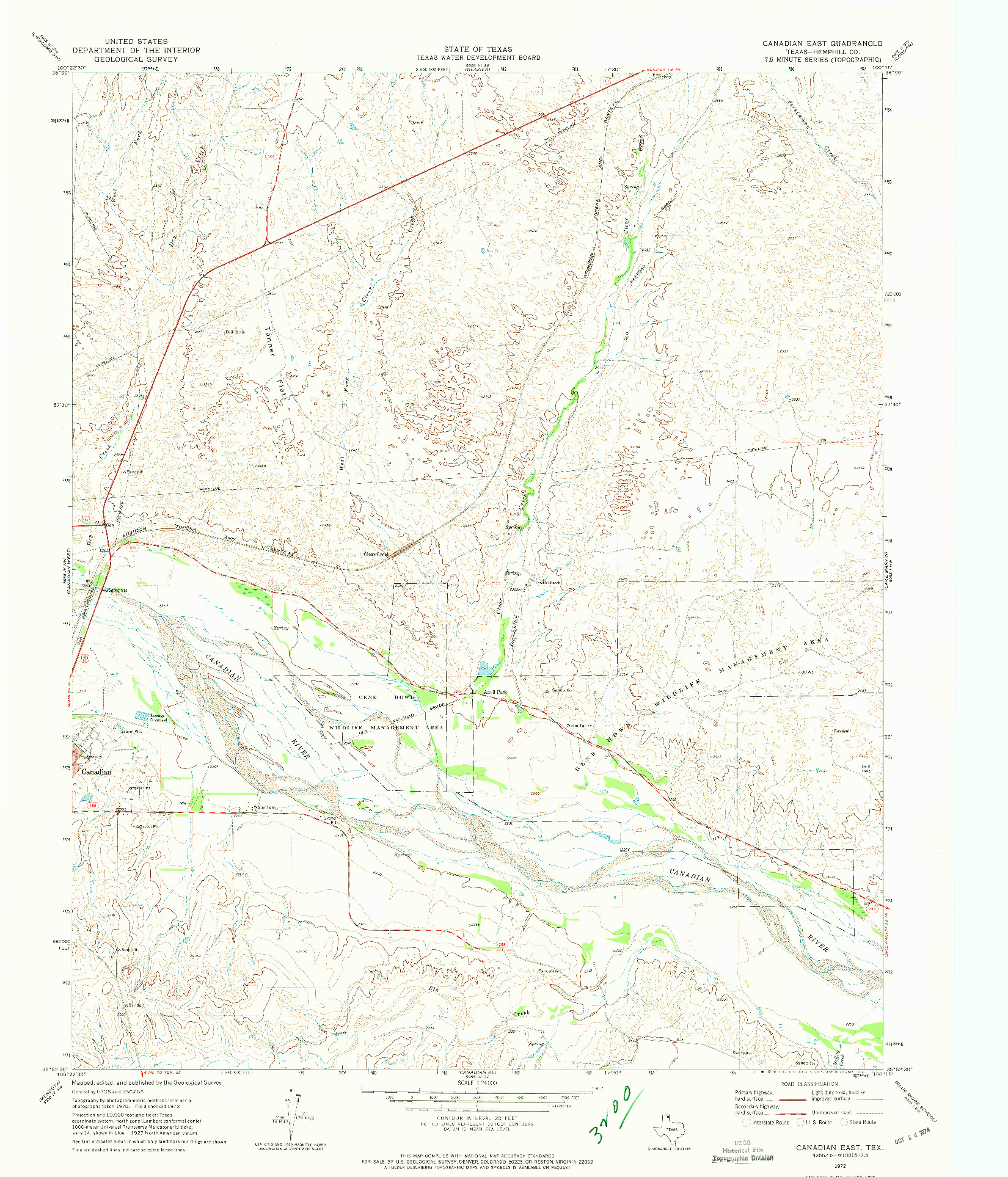 USGS 1:24000-SCALE QUADRANGLE FOR CANADIAN EAST, TX 1972