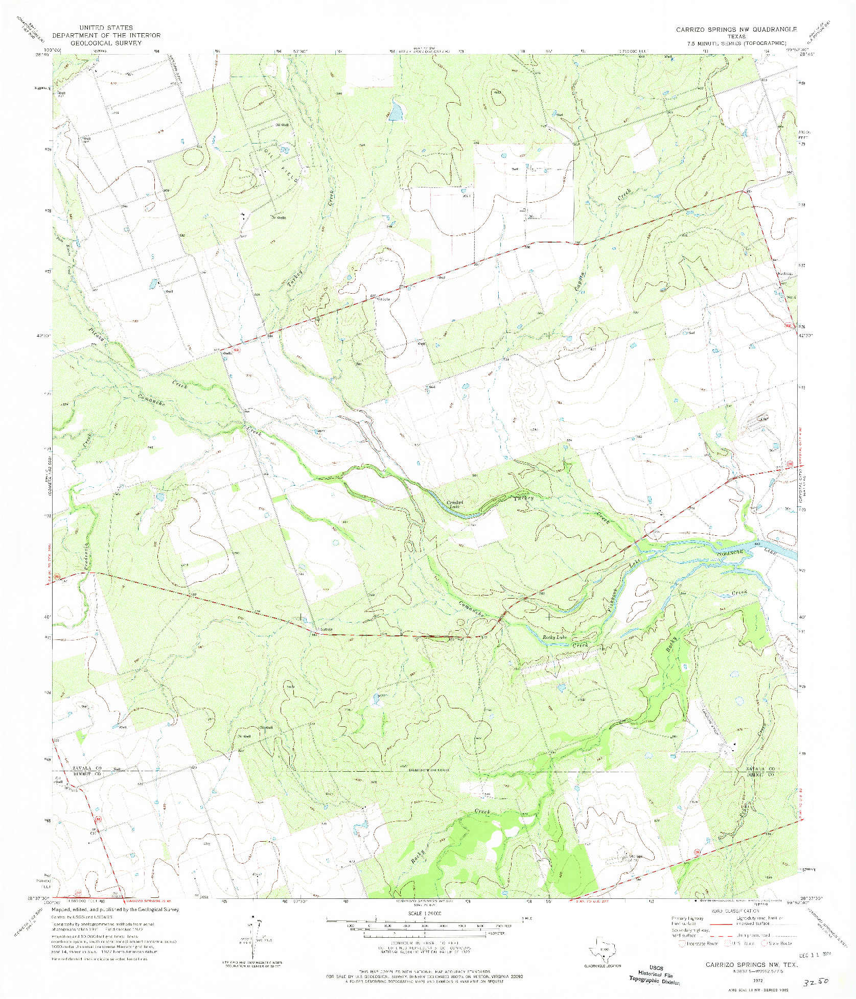 USGS 1:24000-SCALE QUADRANGLE FOR CARRIZO SPRINGS NW, TX 1972