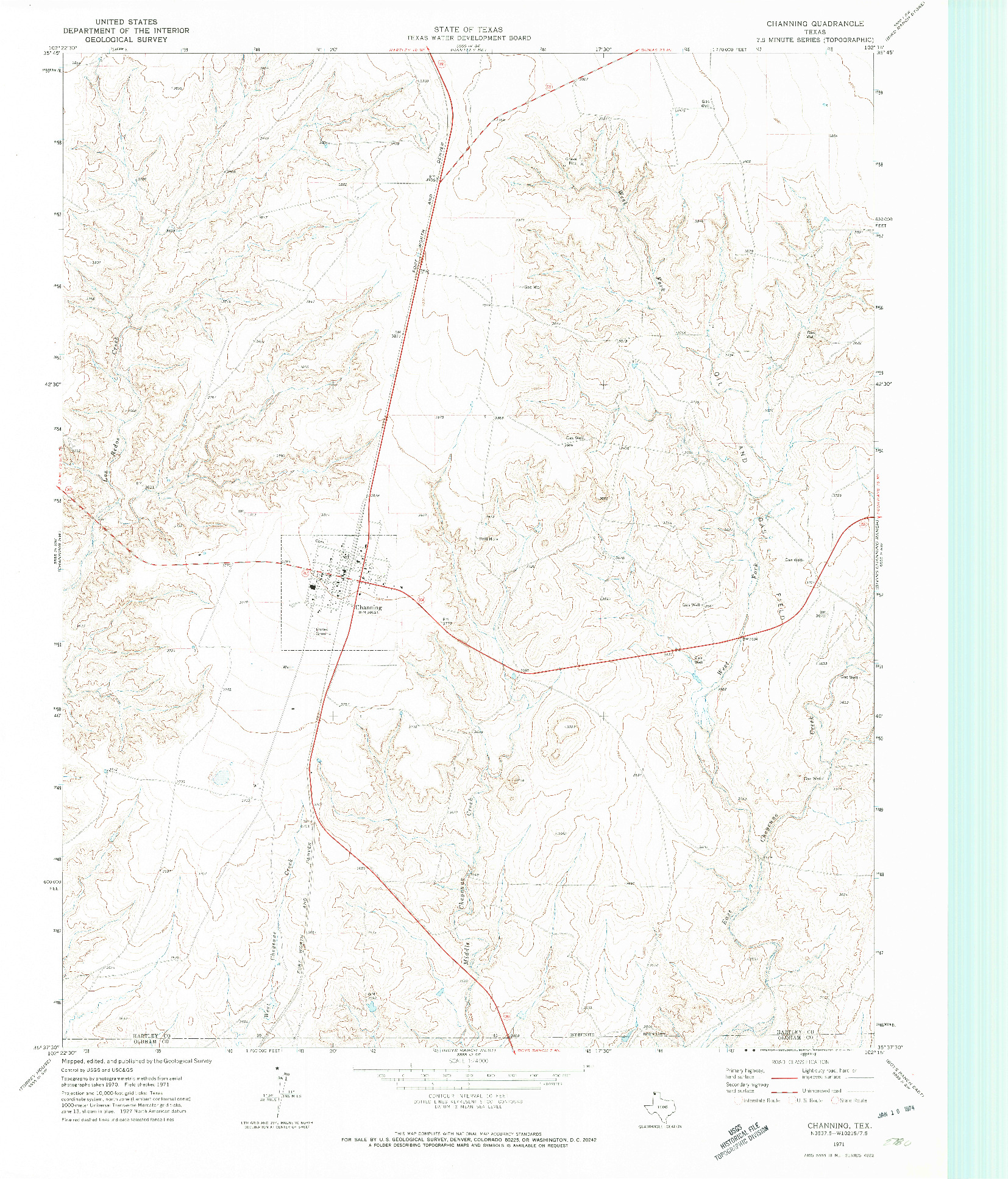 USGS 1:24000-SCALE QUADRANGLE FOR CHANNING, TX 1971