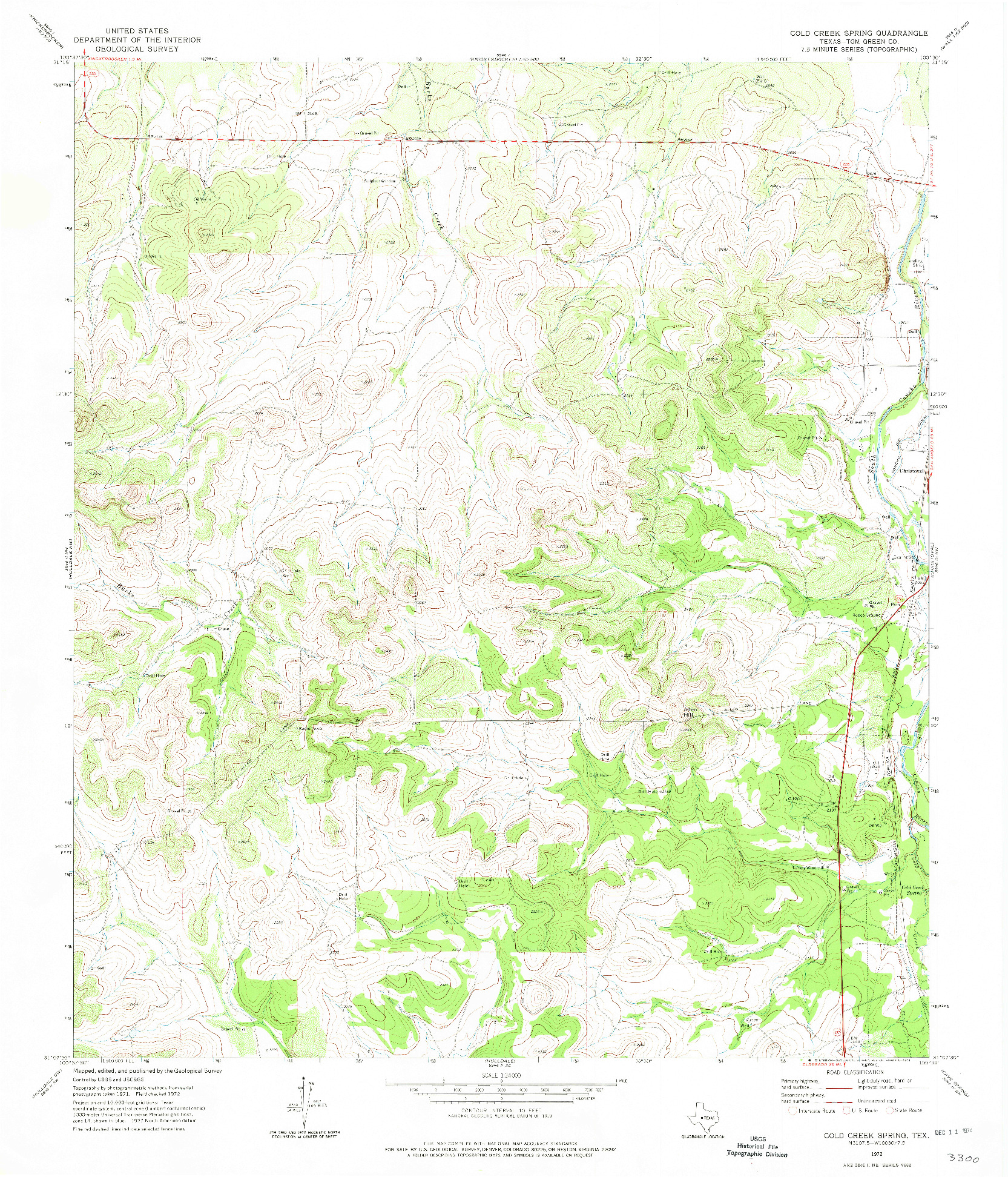 USGS 1:24000-SCALE QUADRANGLE FOR COLD CREEK SPRING, TX 1972