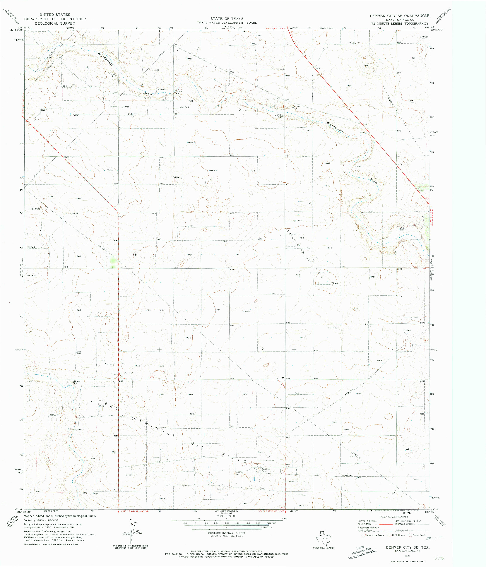 USGS 1:24000-SCALE QUADRANGLE FOR DENVER CITY SE, TX 1971