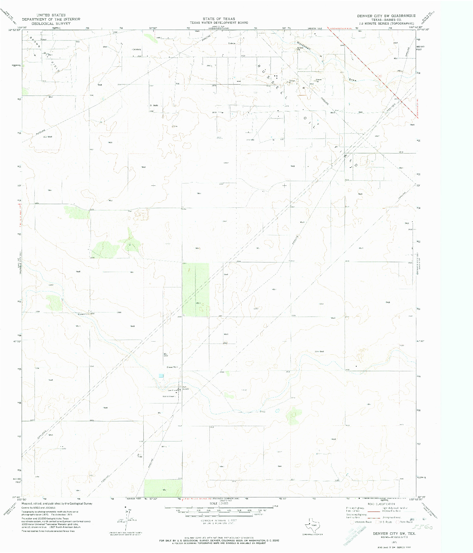 USGS 1:24000-SCALE QUADRANGLE FOR DENVER CITY SW, TX 1971