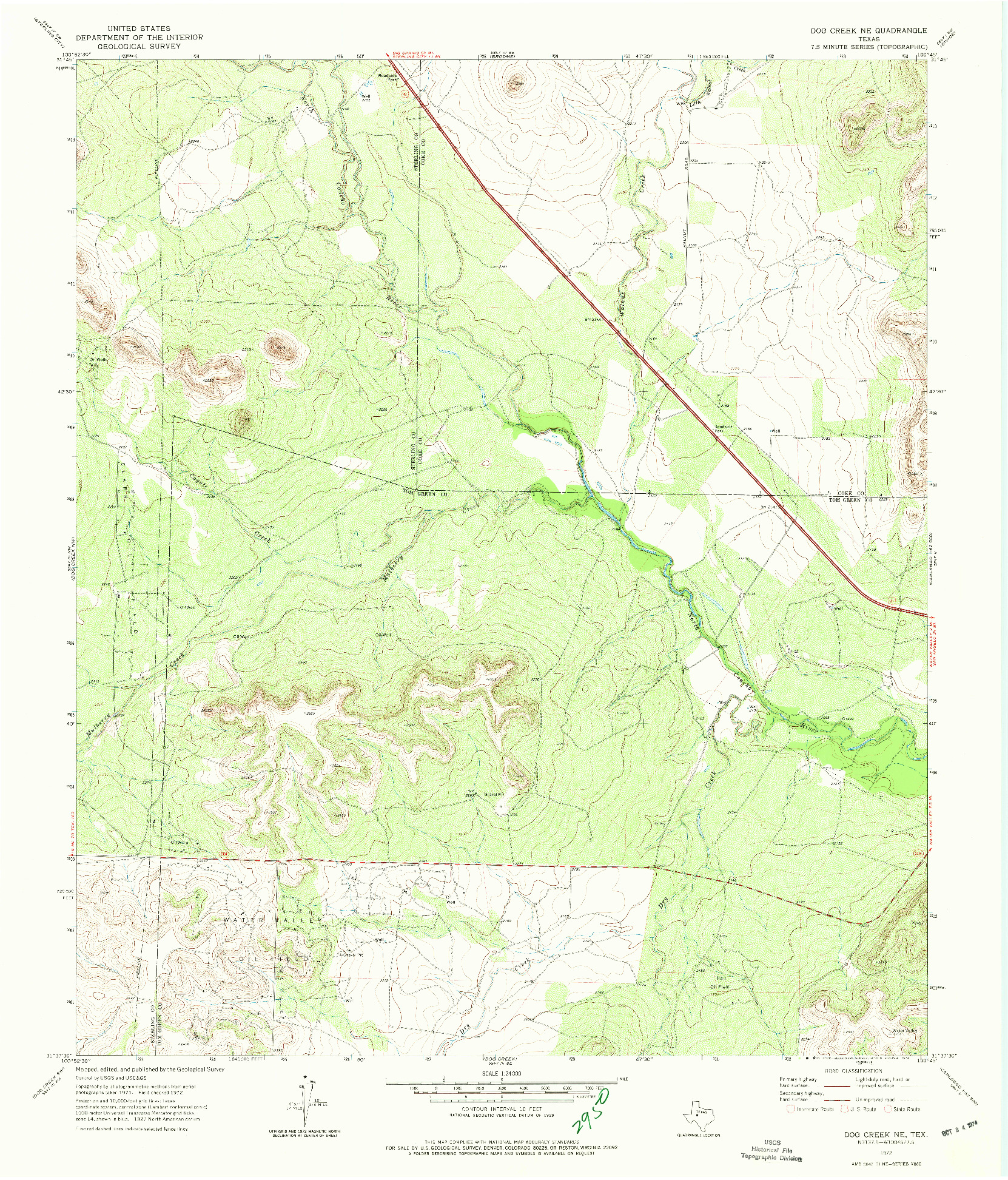 USGS 1:24000-SCALE QUADRANGLE FOR DOG CREEK NE, TX 1972