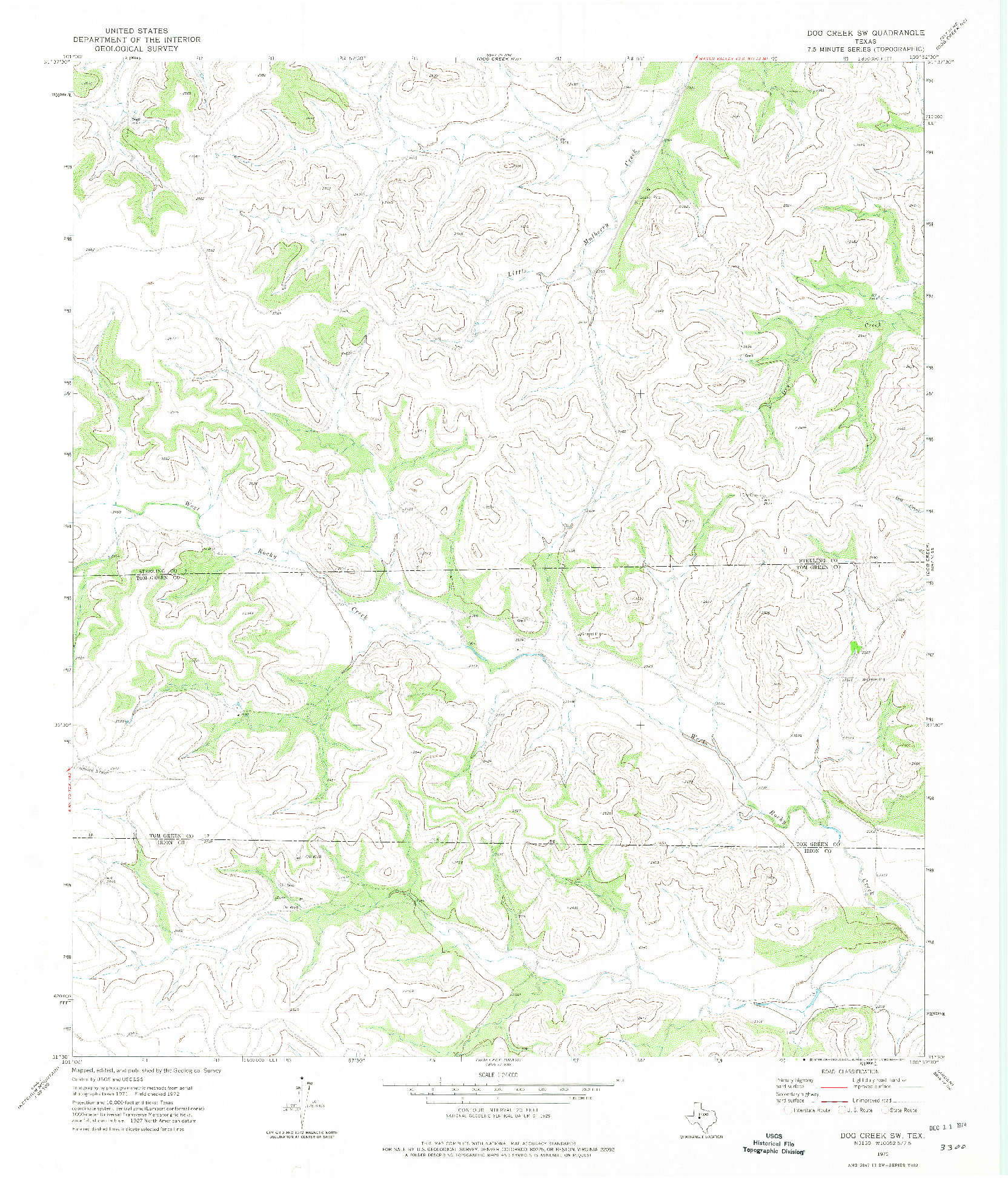 USGS 1:24000-SCALE QUADRANGLE FOR DOG CREEK SW, TX 1972