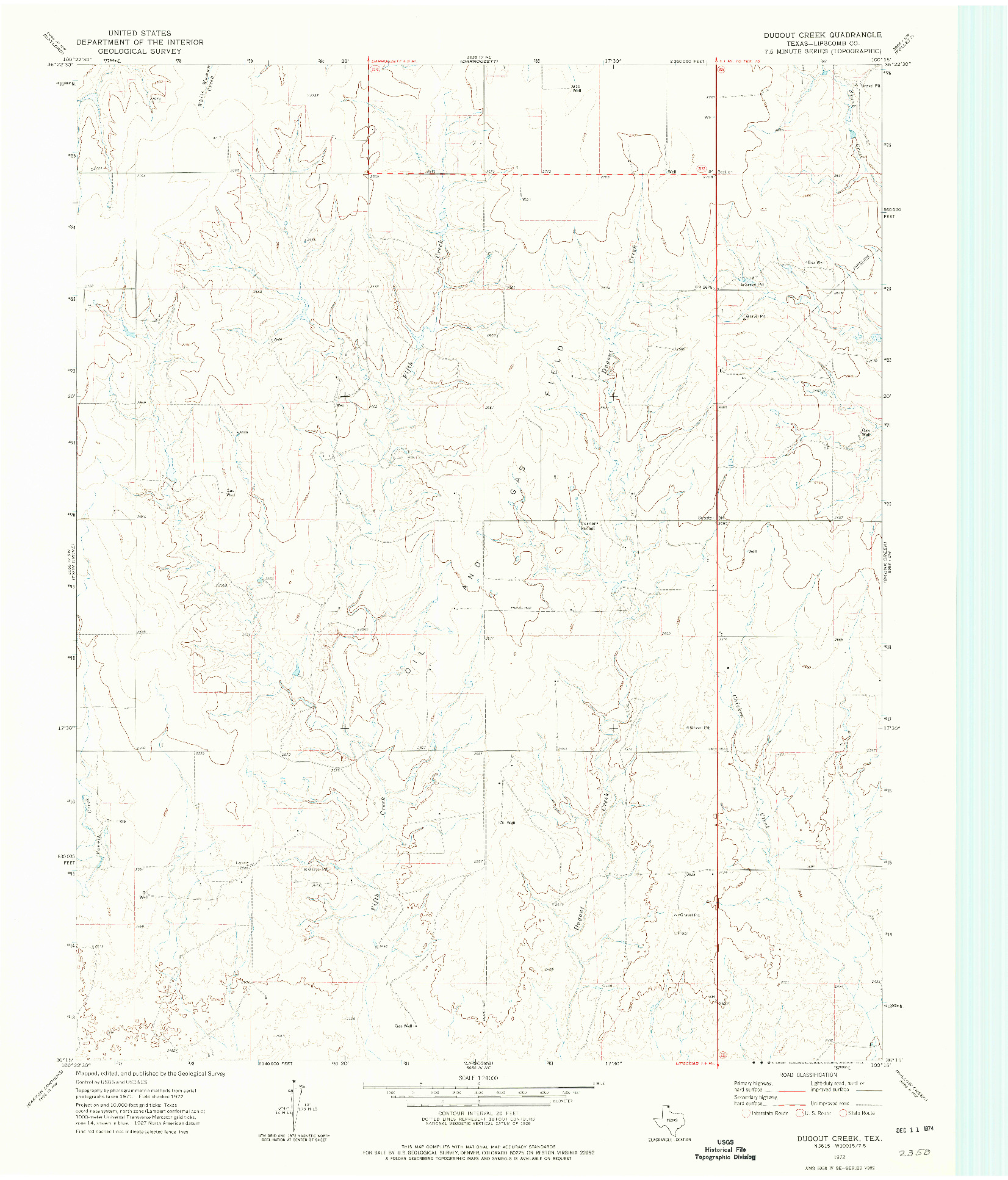 USGS 1:24000-SCALE QUADRANGLE FOR DUGOUT CREEK, TX 1972