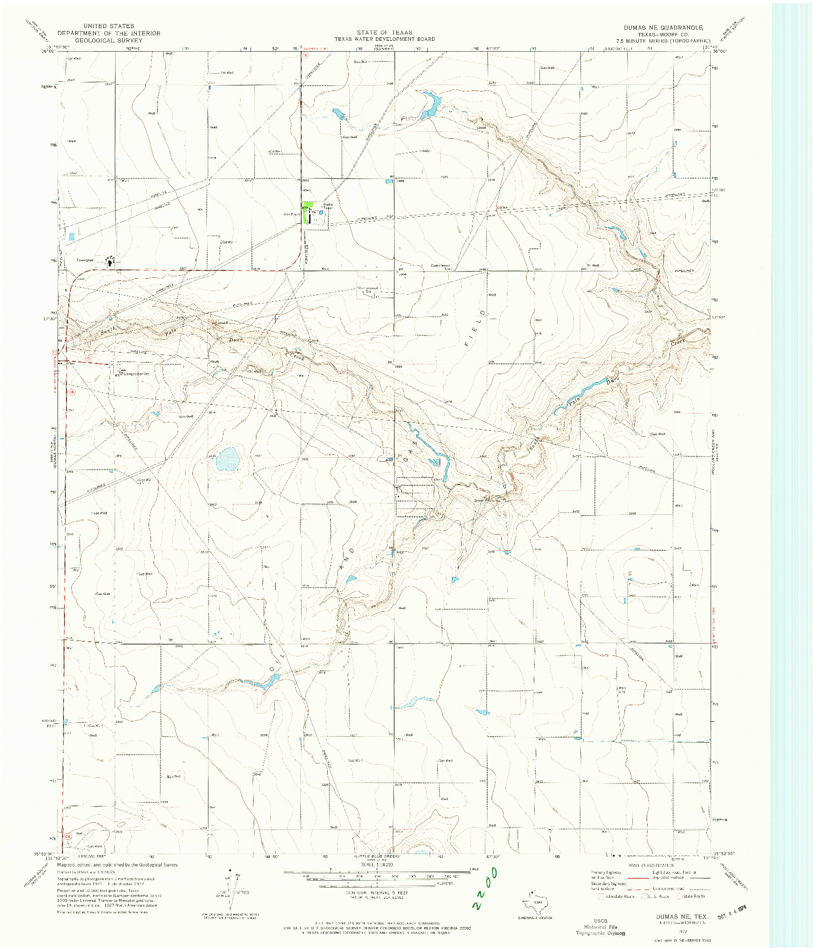 USGS 1:24000-SCALE QUADRANGLE FOR DUMAS NE, TX 1972