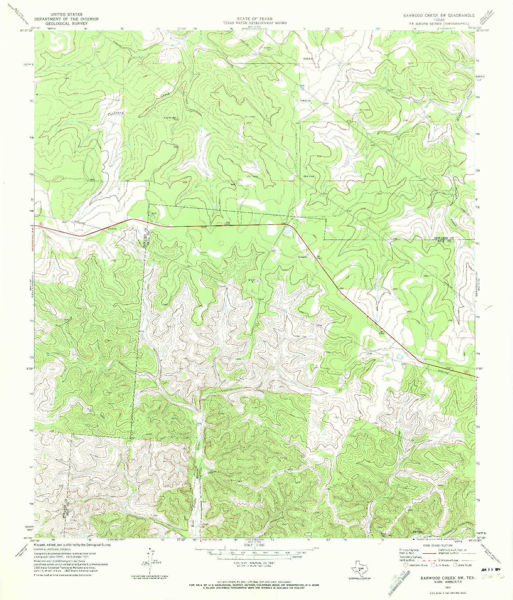 USGS 1:24000-SCALE QUADRANGLE FOR EARWOOD CREEK SW, TX 1971