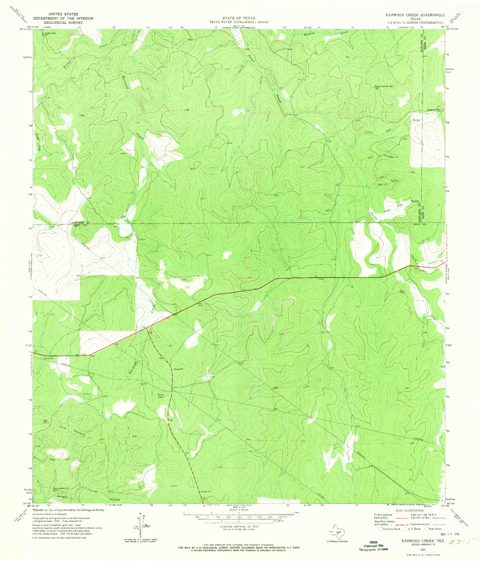 USGS 1:24000-SCALE QUADRANGLE FOR EARWOOD CREEK, TX 1971