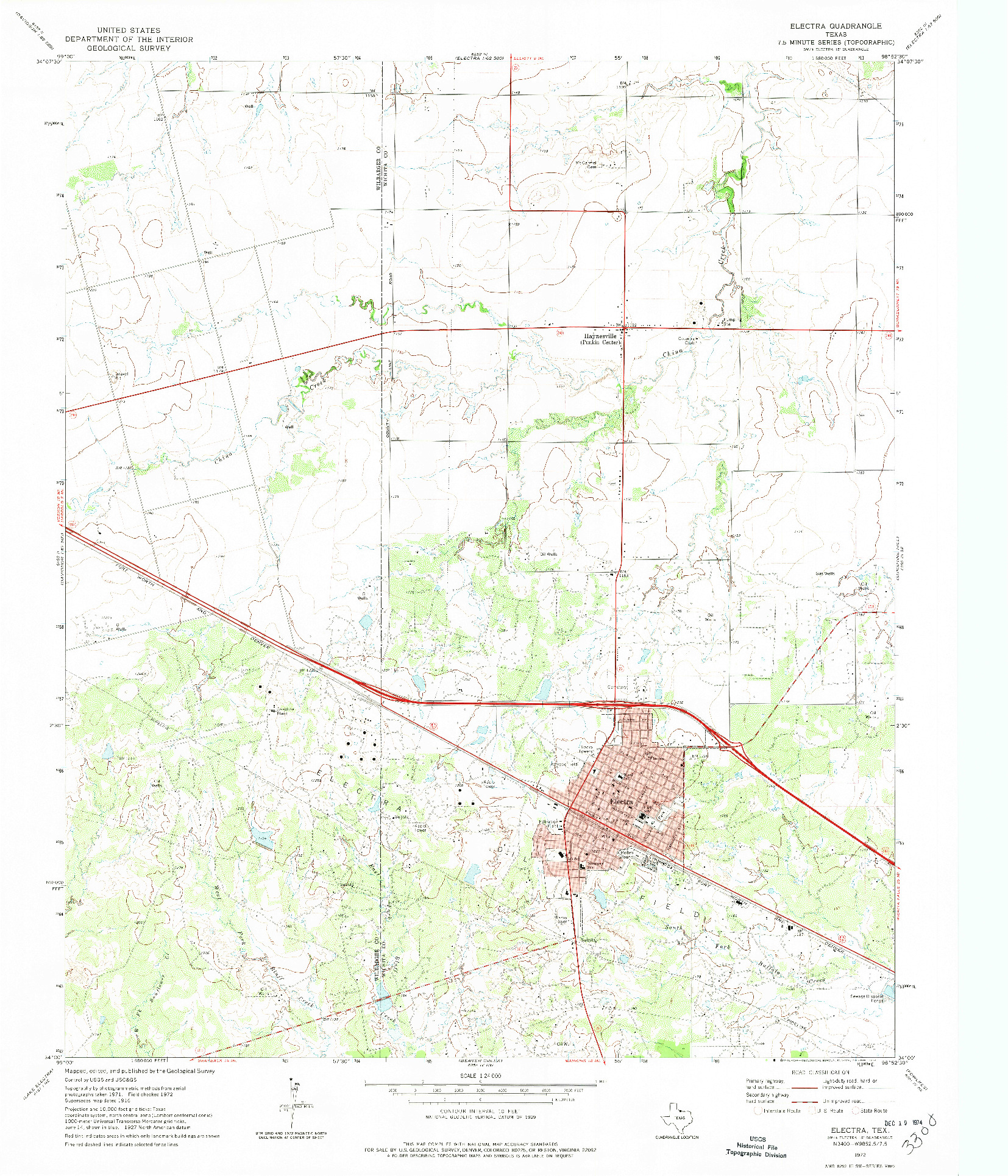 USGS 1:24000-SCALE QUADRANGLE FOR ELECTRA, TX 1972