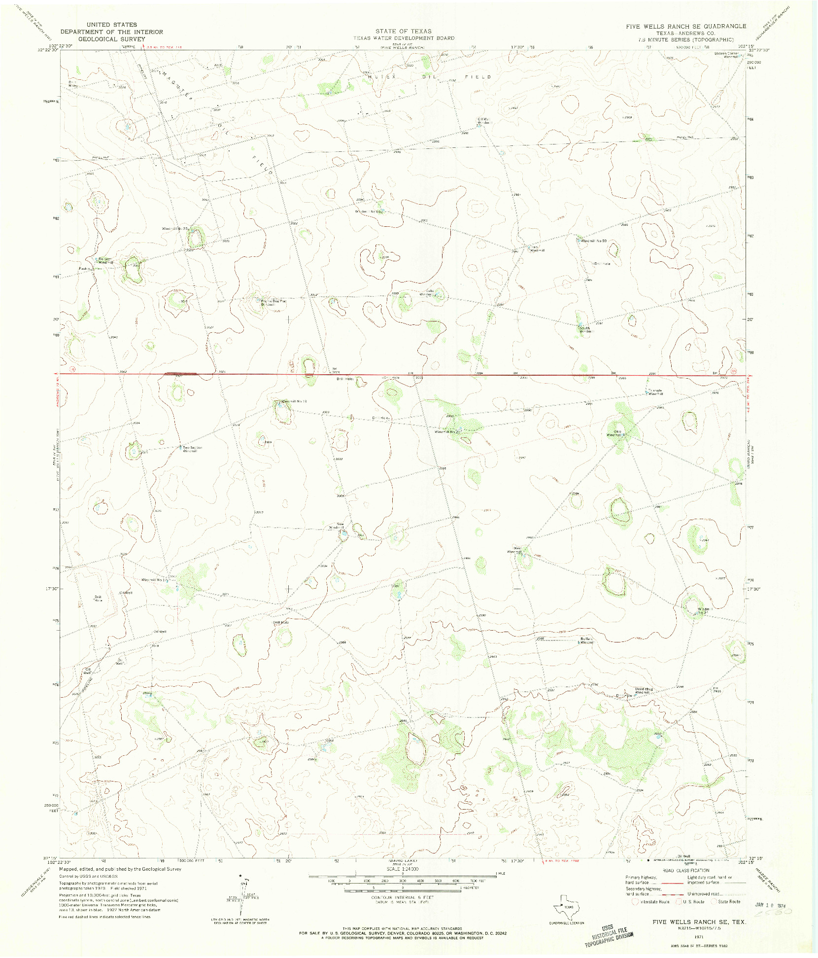 USGS 1:24000-SCALE QUADRANGLE FOR FIVE WELLS RANCH SE, TX 1971