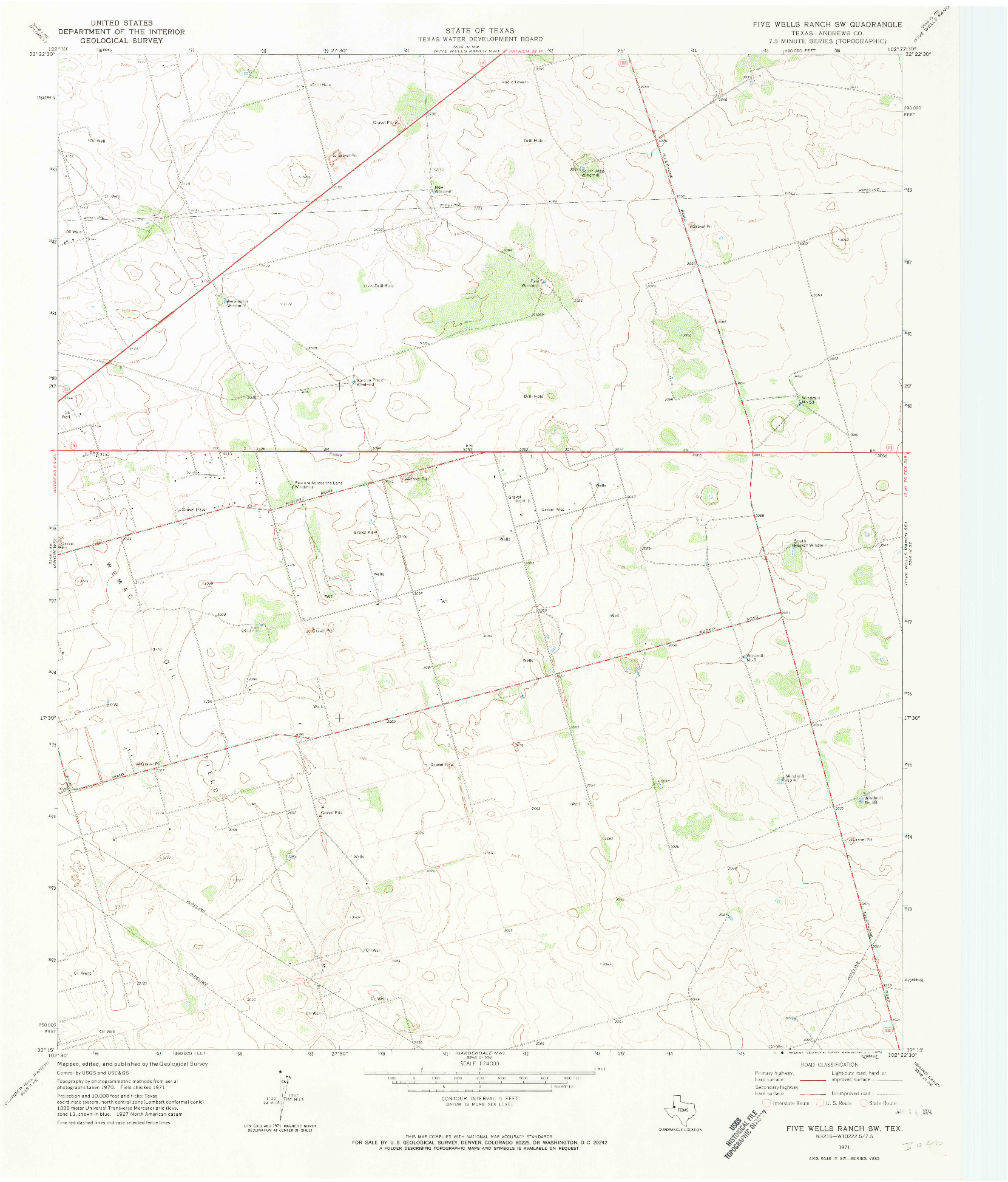 USGS 1:24000-SCALE QUADRANGLE FOR FIVE WELLS RANCH SW, TX 1971
