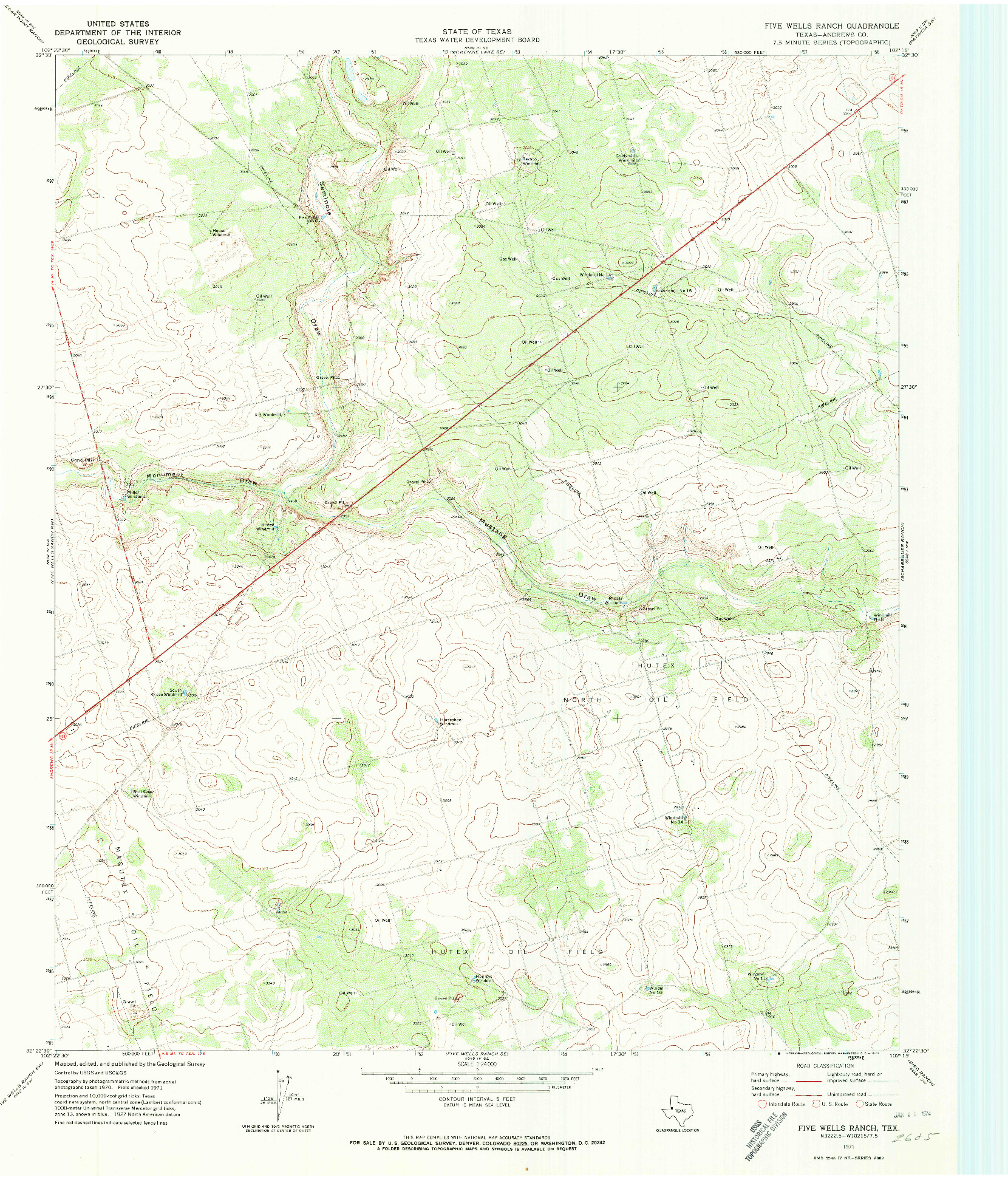USGS 1:24000-SCALE QUADRANGLE FOR FIVE WELLS RANCH, TX 1971
