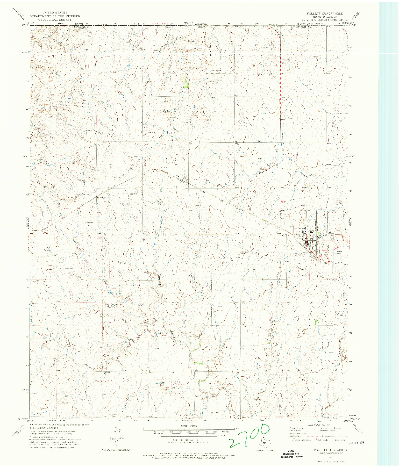 USGS 1:24000-SCALE QUADRANGLE FOR FOLLETT, TX 1972