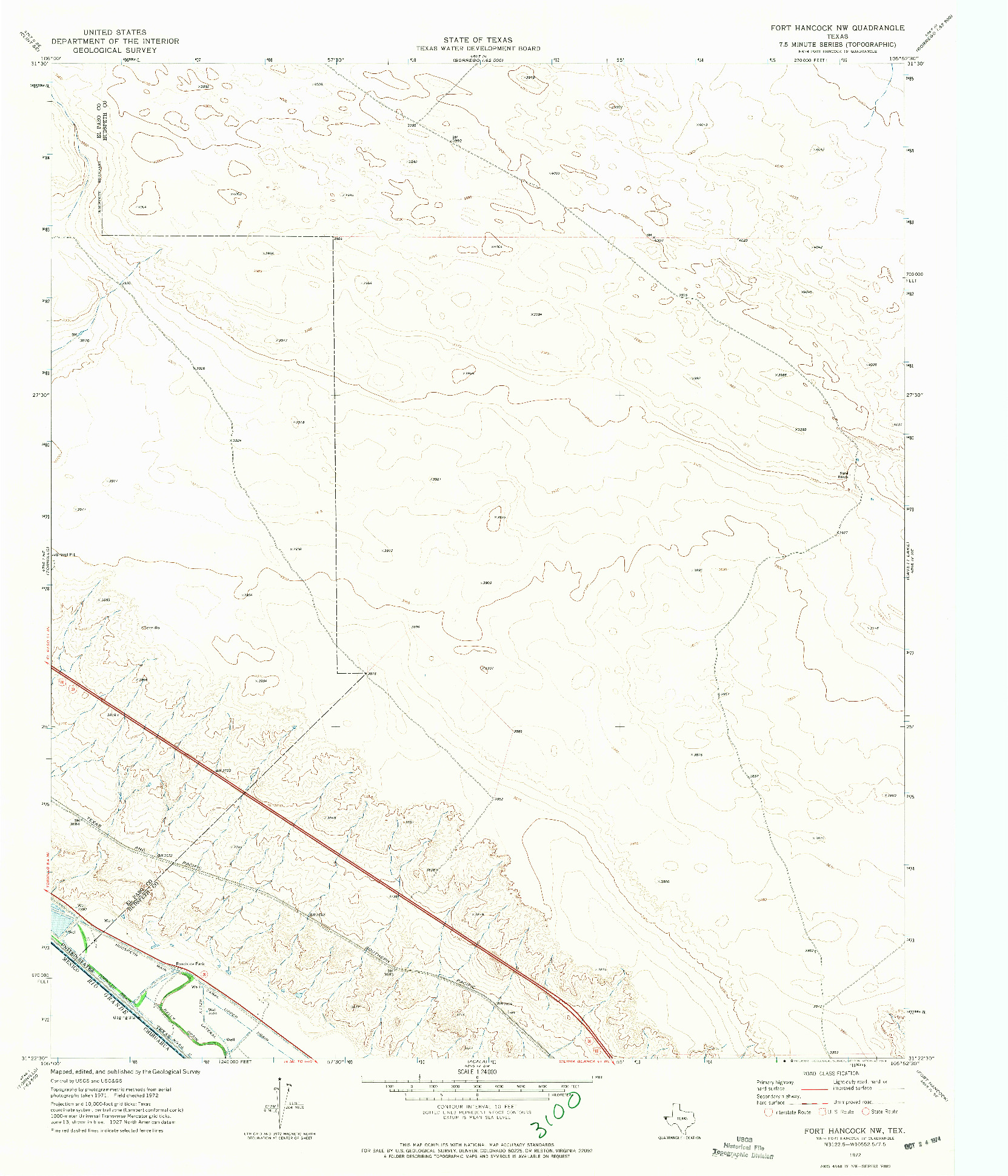 USGS 1:24000-SCALE QUADRANGLE FOR FORT HANCOCK NW, TX 1972