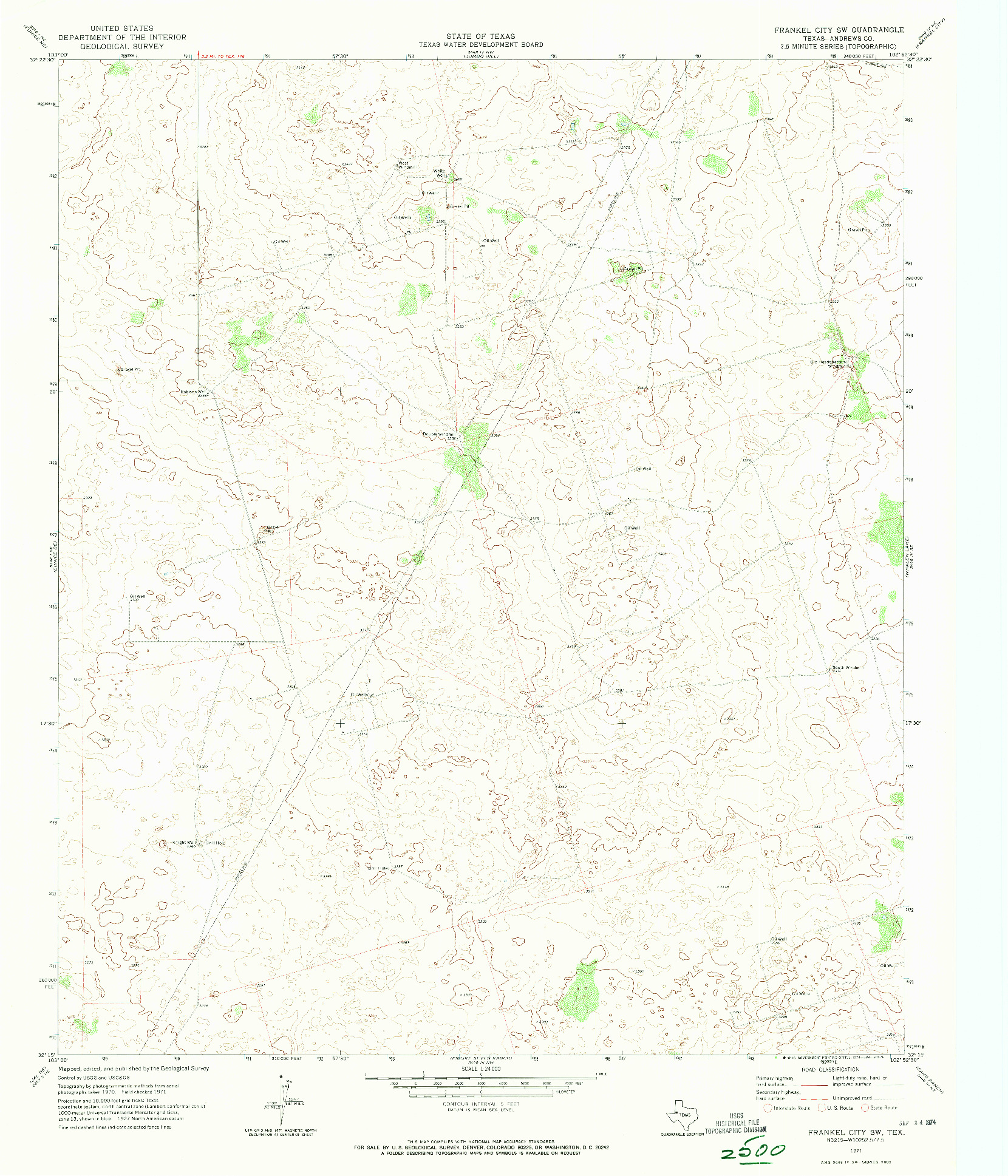 USGS 1:24000-SCALE QUADRANGLE FOR FRANKEL CITY SW, TX 1971