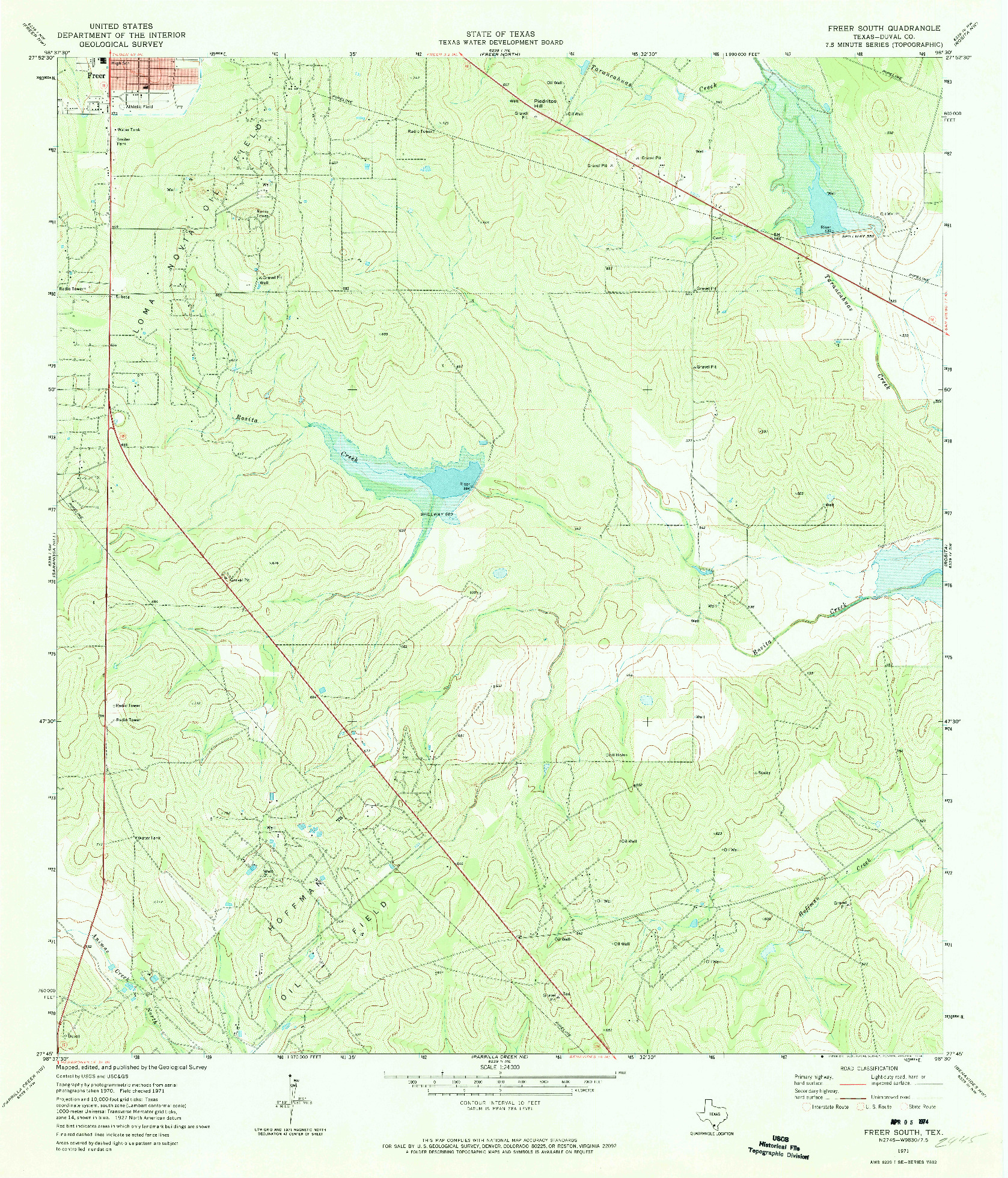 USGS 1:24000-SCALE QUADRANGLE FOR FREER SOUTH, TX 1971