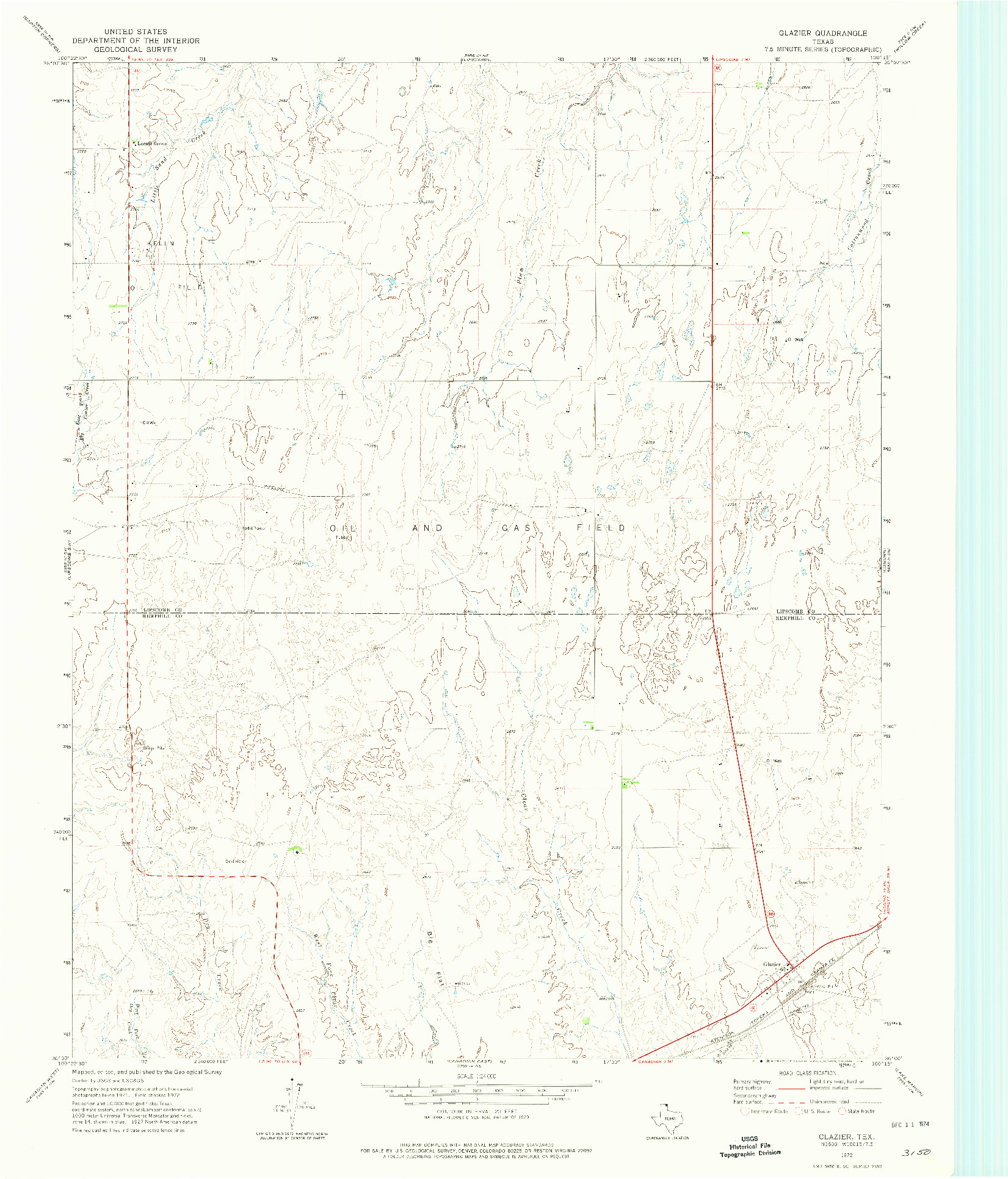 USGS 1:24000-SCALE QUADRANGLE FOR GLAZIER, TX 1972