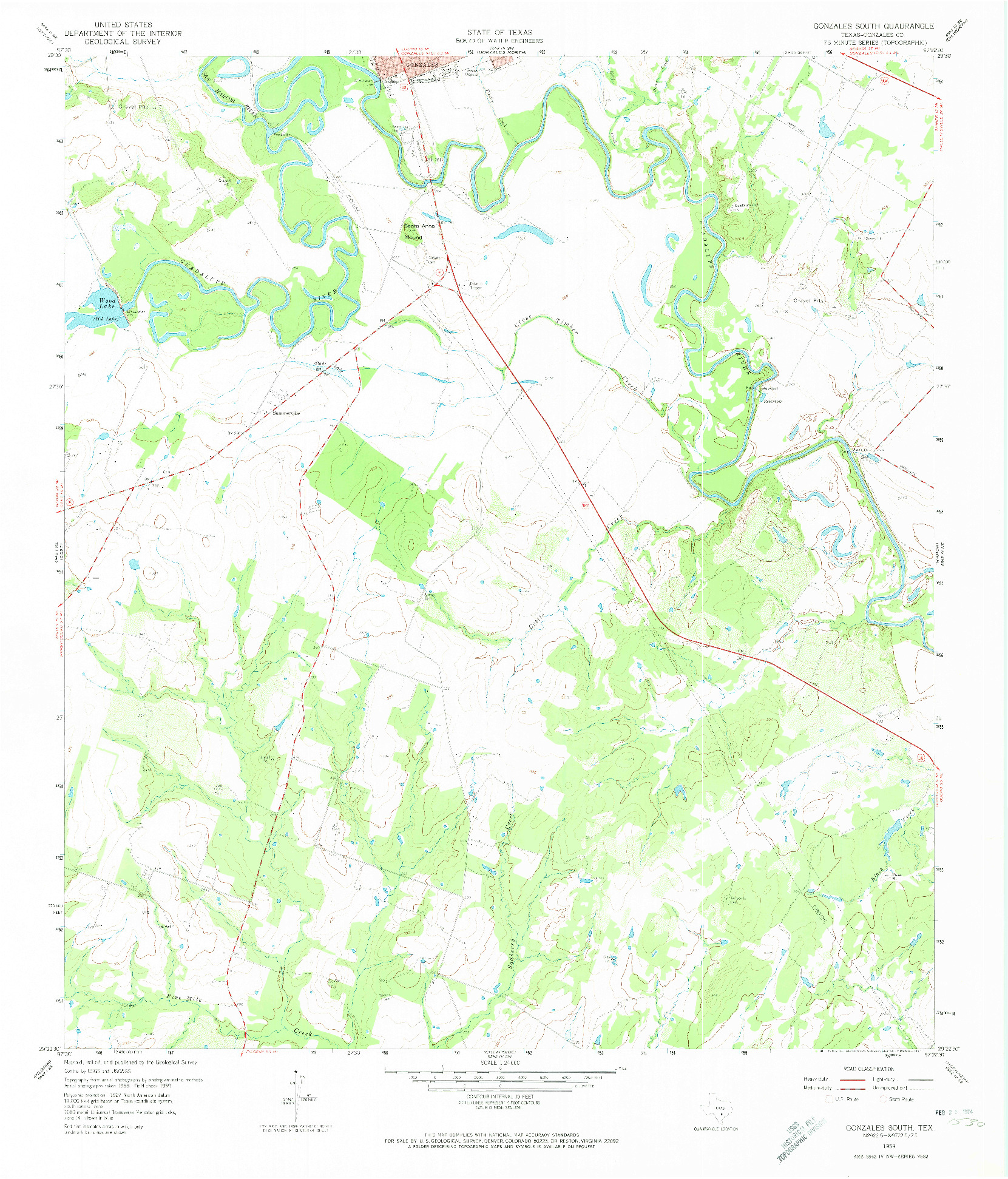 USGS 1:24000-SCALE QUADRANGLE FOR GONZALES SOUTH, TX 1959