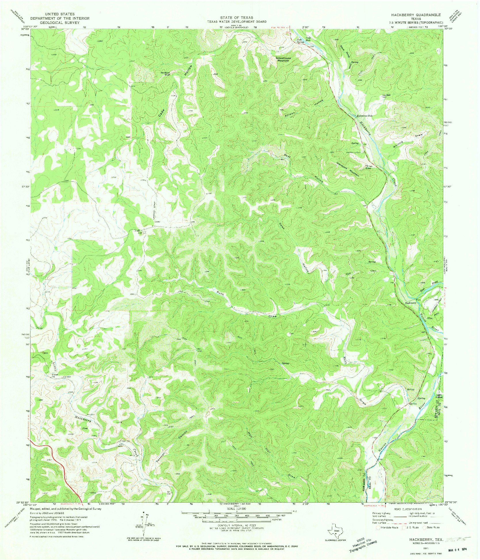 USGS 1:24000-SCALE QUADRANGLE FOR HACKBERRY, TX 1971