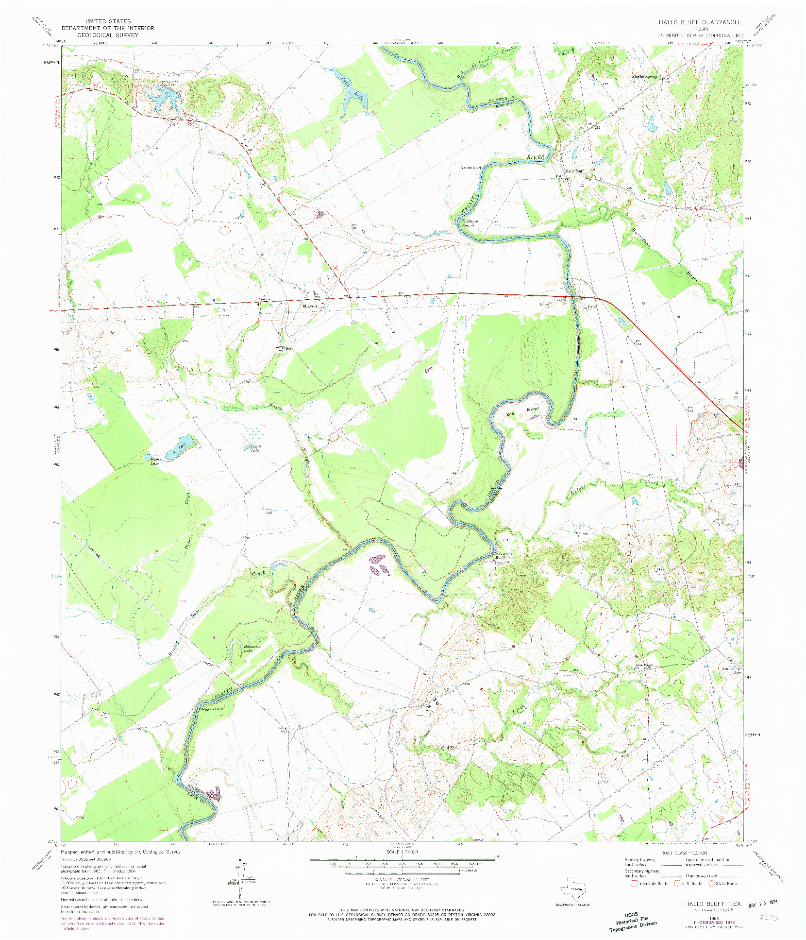 USGS 1:24000-SCALE QUADRANGLE FOR HALLS BLUFF, TX 1964