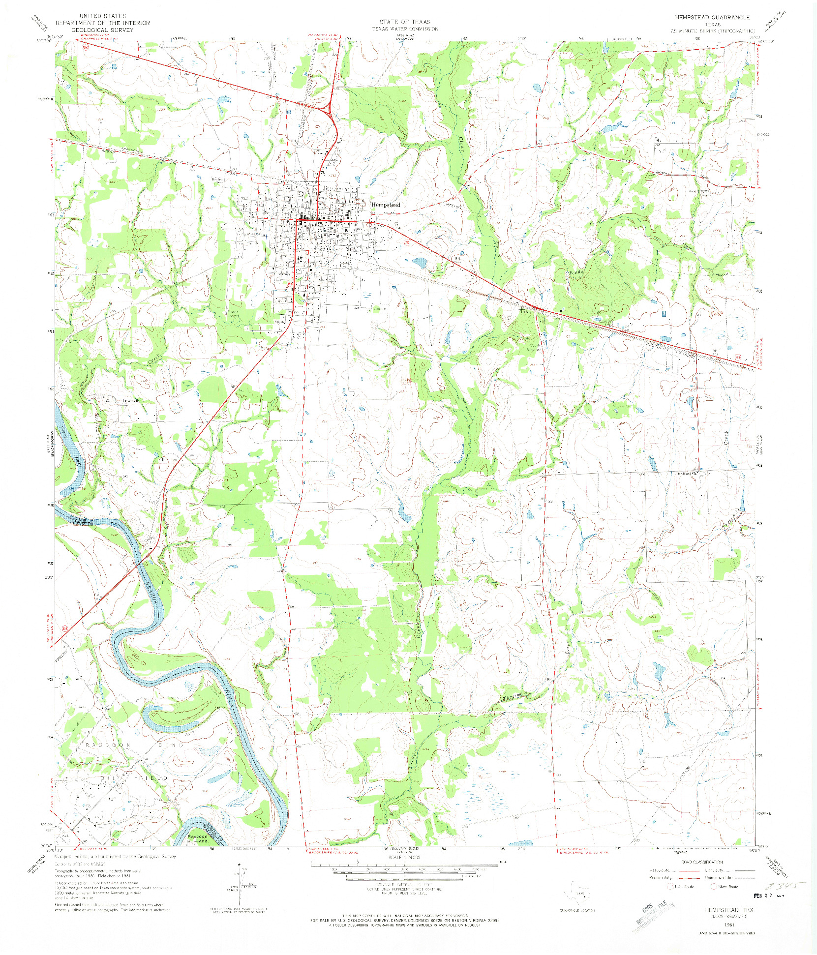 USGS 1:24000-SCALE QUADRANGLE FOR HEMPSTEAD, TX 1961