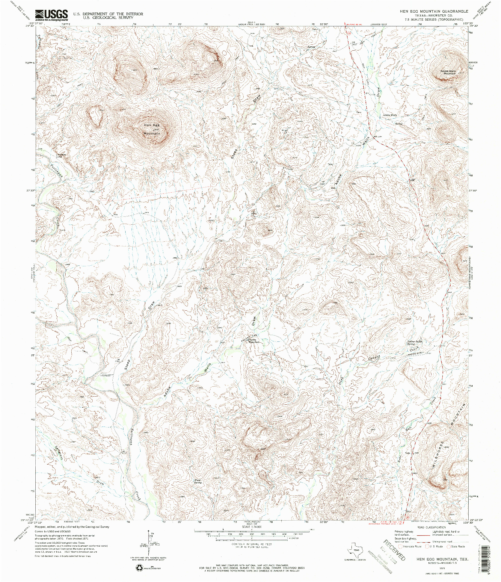 USGS 1:24000-SCALE QUADRANGLE FOR HEN EGG MOUNTAIN, TX 1971