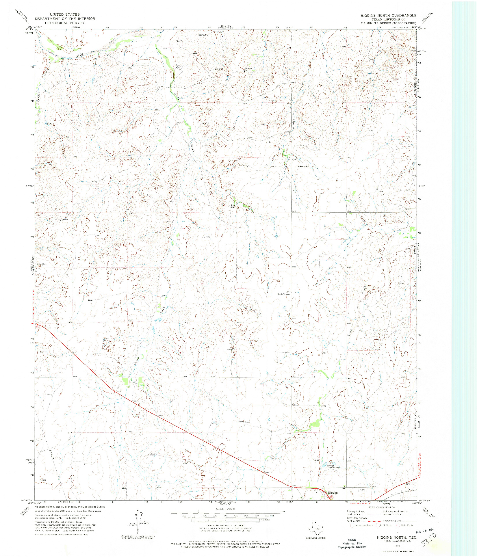 USGS 1:24000-SCALE QUADRANGLE FOR HIGGINS NORTH, TX 1972