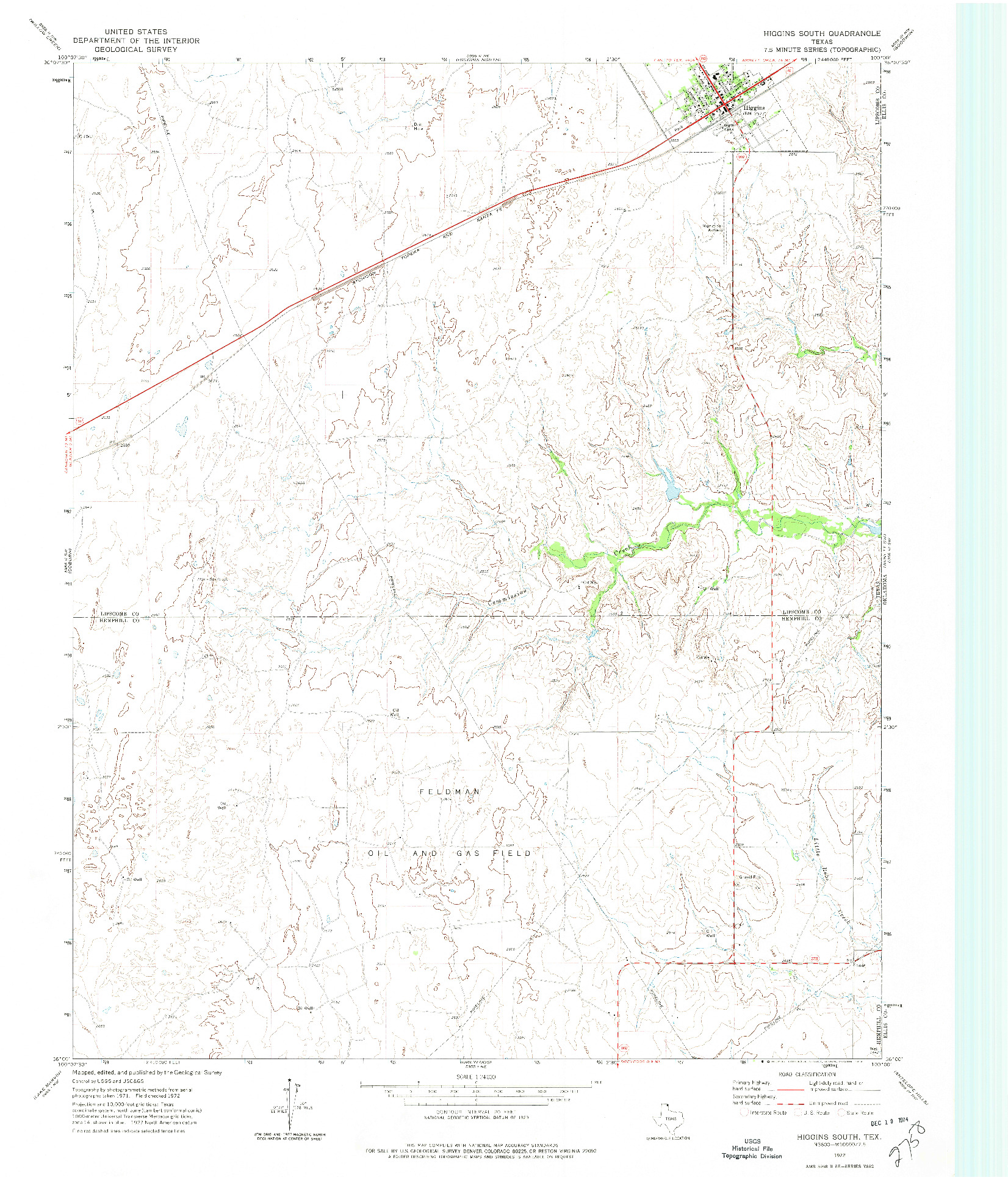 USGS 1:24000-SCALE QUADRANGLE FOR HIGGINS SOUTH, TX 1972