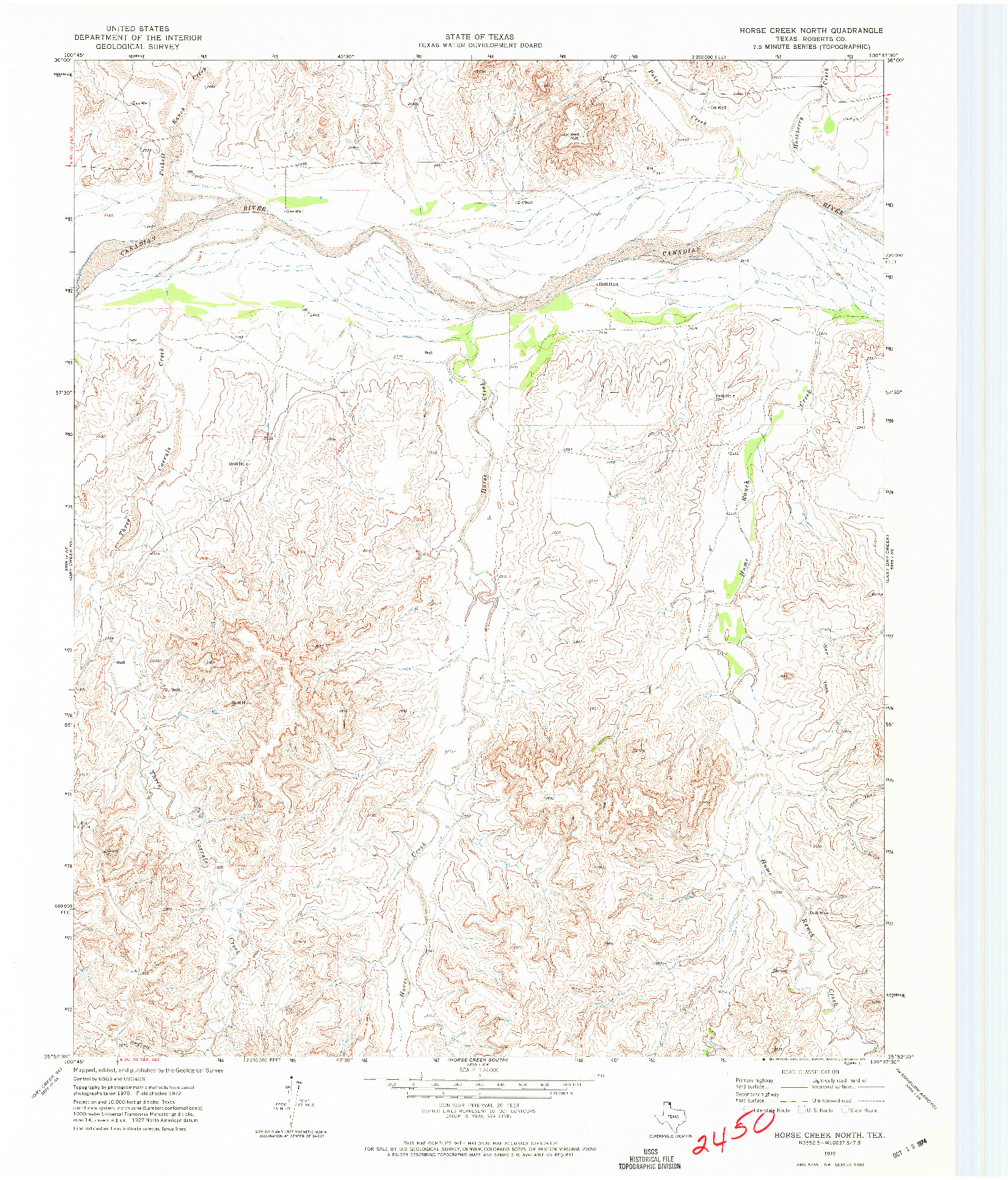 USGS 1:24000-SCALE QUADRANGLE FOR HORSE CREEK NORTH, TX 1972