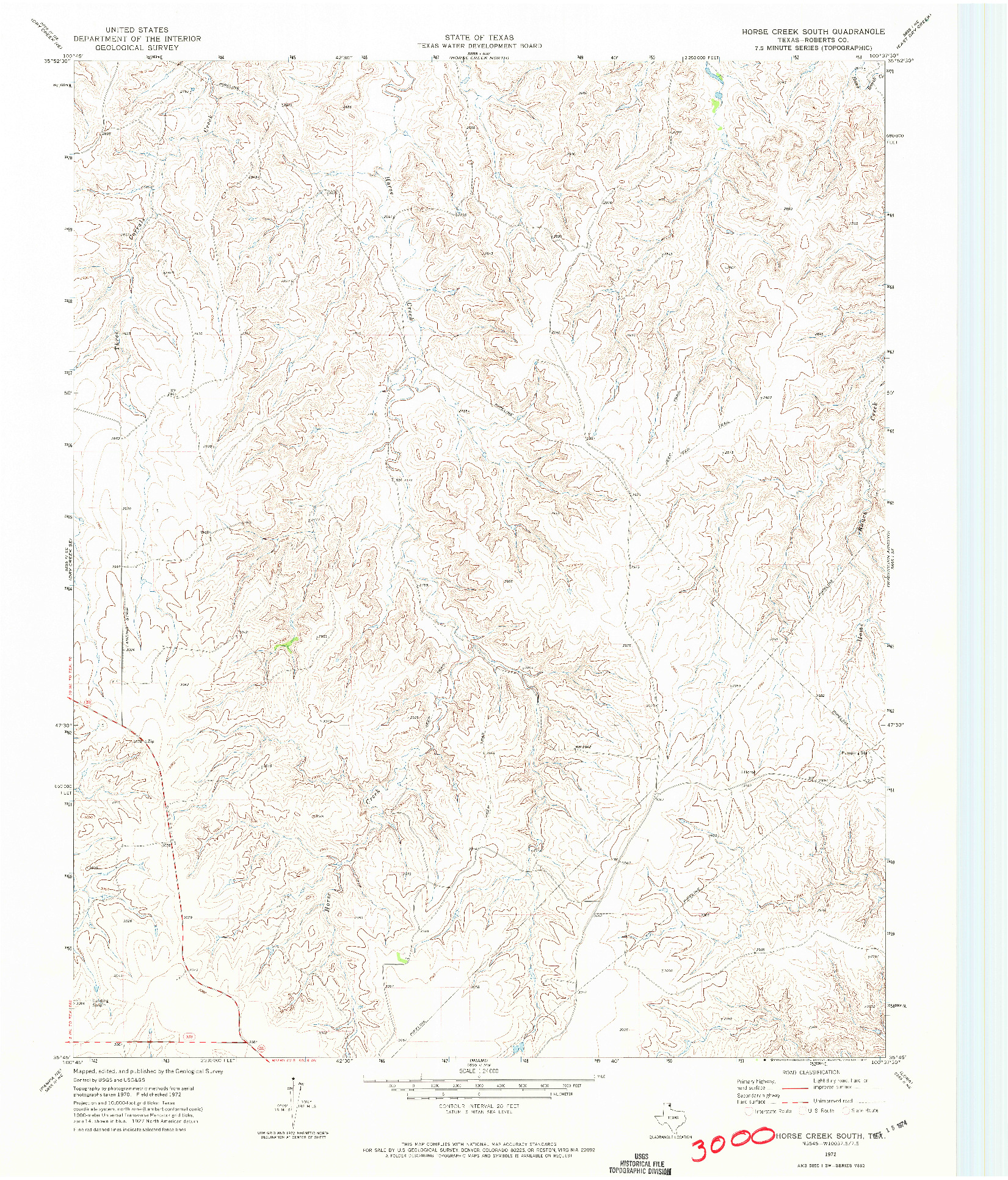 USGS 1:24000-SCALE QUADRANGLE FOR HORSE CREEK SOUTH, TX 1972