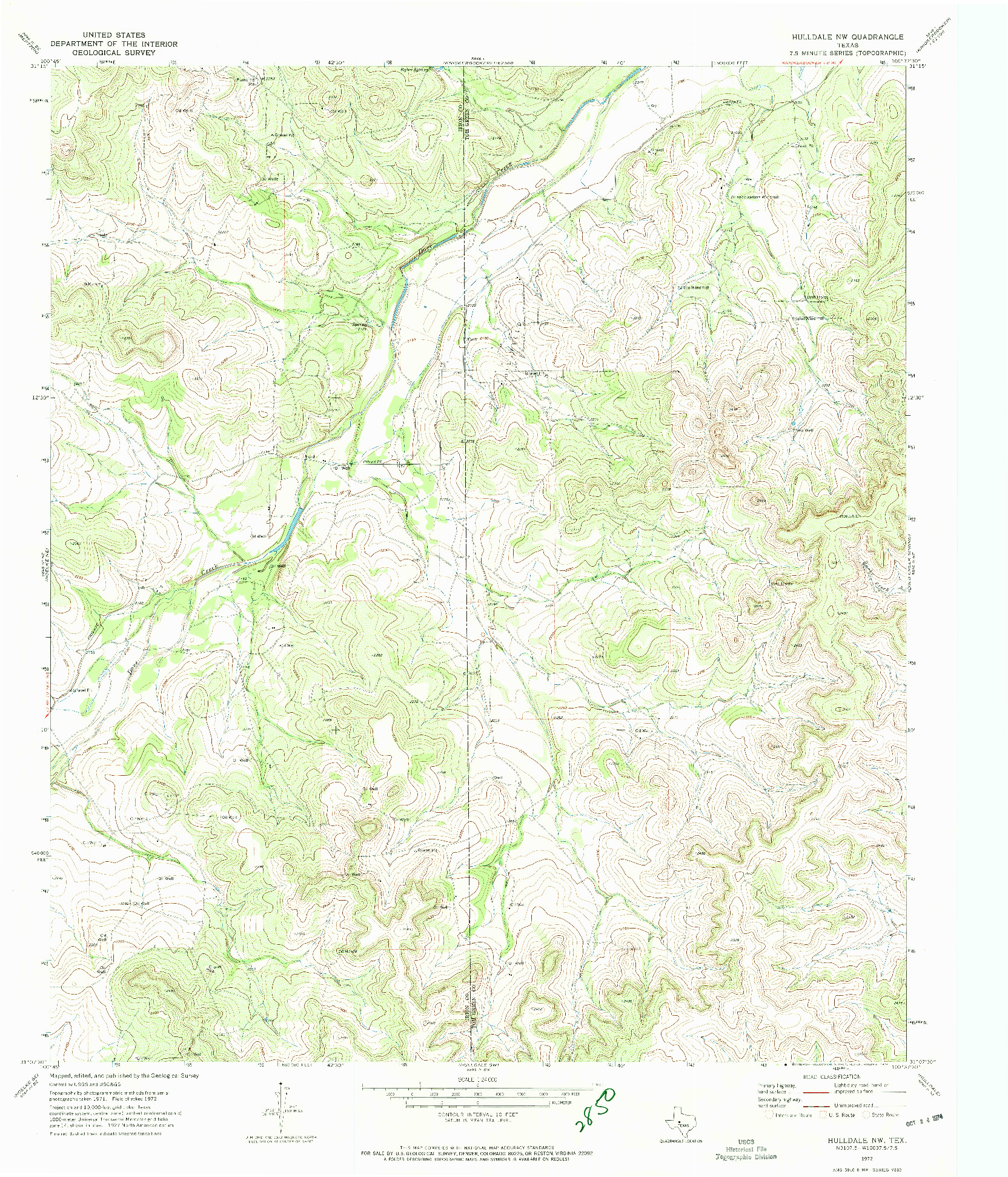 USGS 1:24000-SCALE QUADRANGLE FOR HULLDALE NW, TX 1972