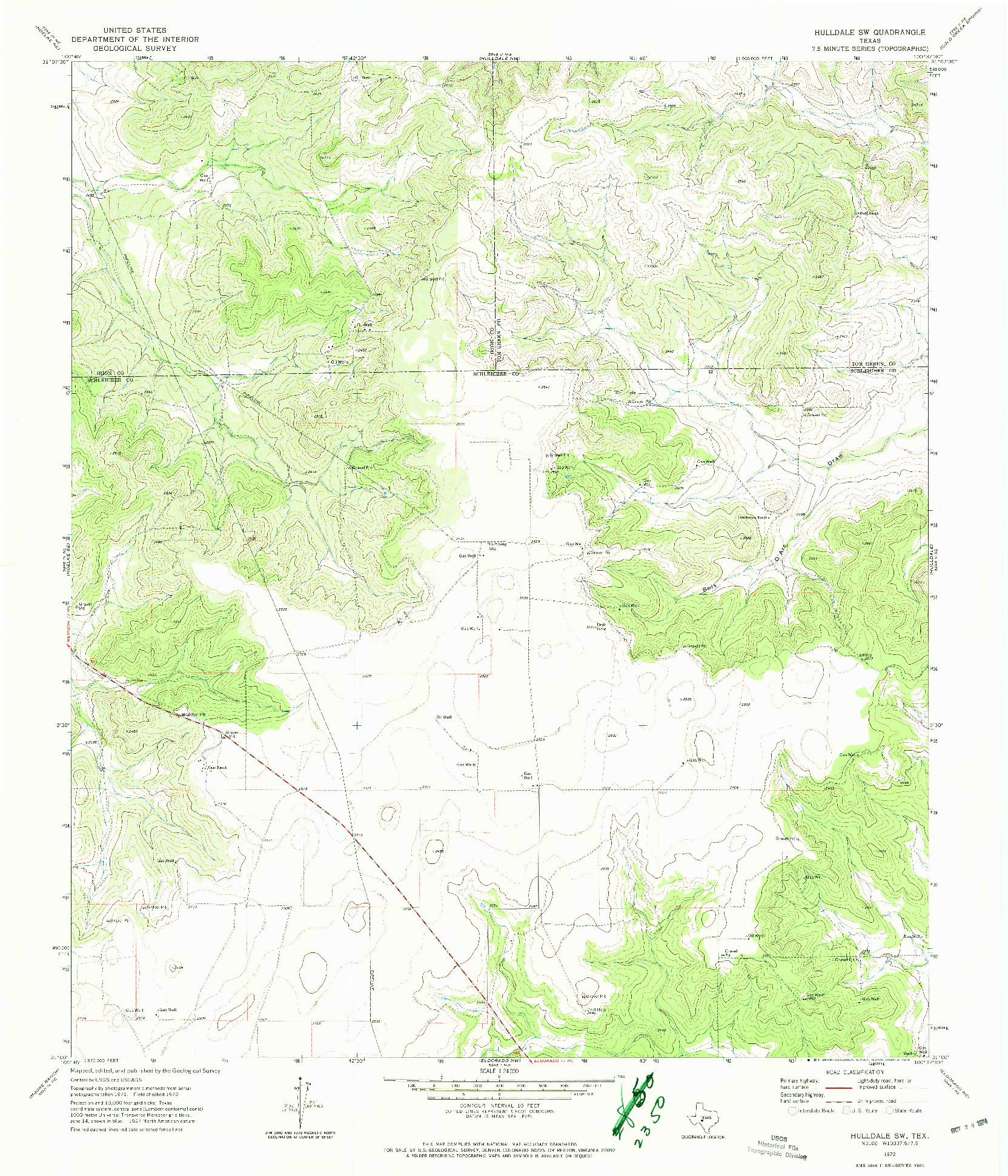 USGS 1:24000-SCALE QUADRANGLE FOR HULLDALE SW, TX 1972