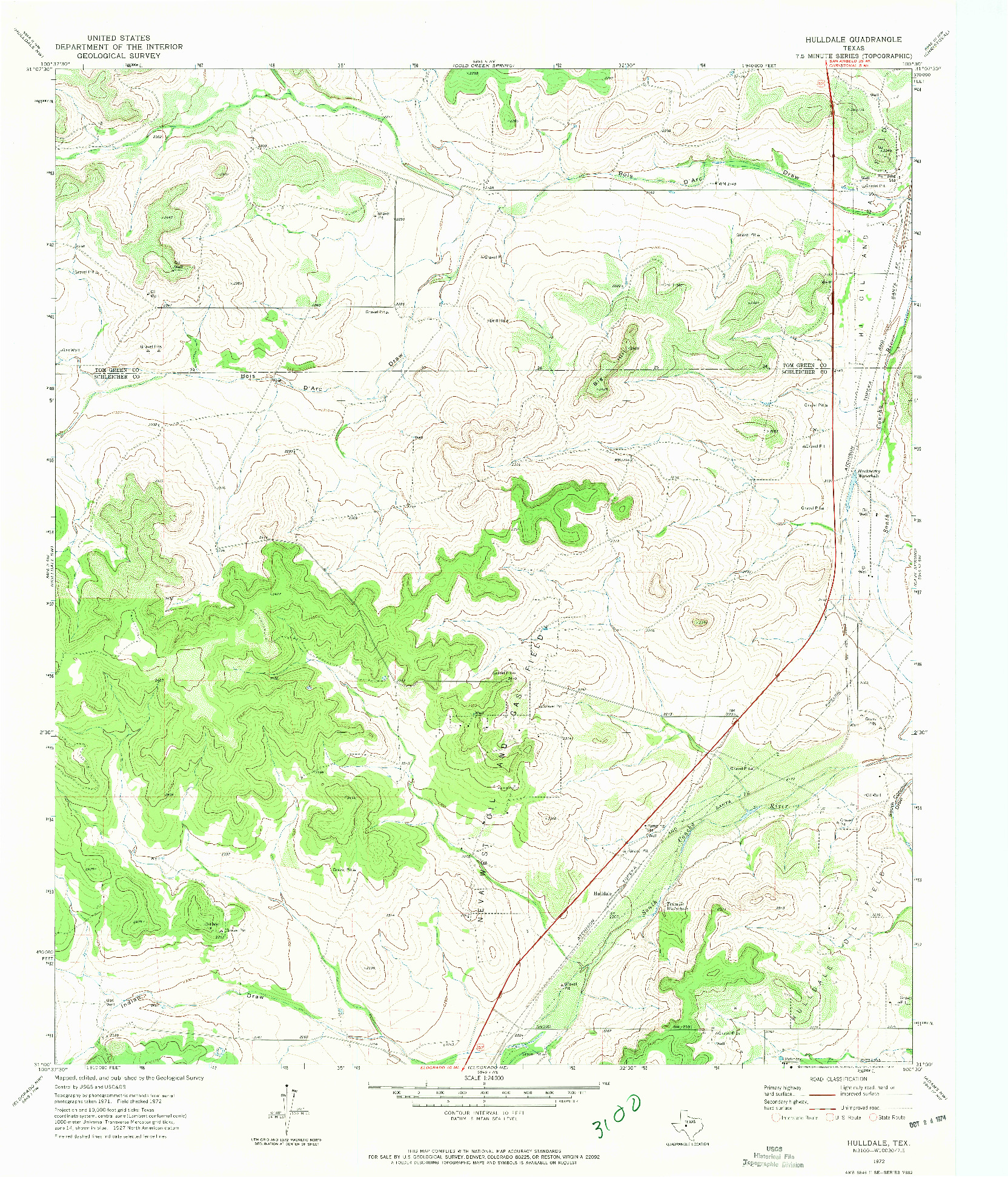 USGS 1:24000-SCALE QUADRANGLE FOR HULLDALE, TX 1972
