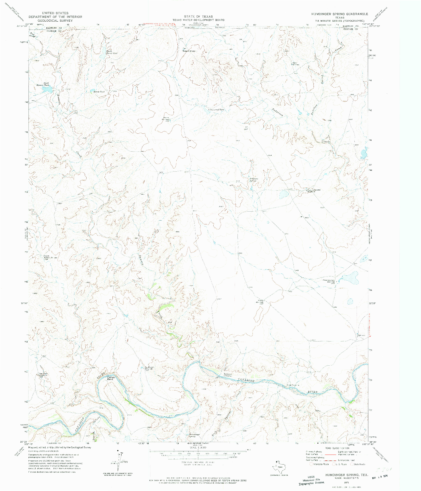USGS 1:24000-SCALE QUADRANGLE FOR HUMDINGER SPRING, TX 1971