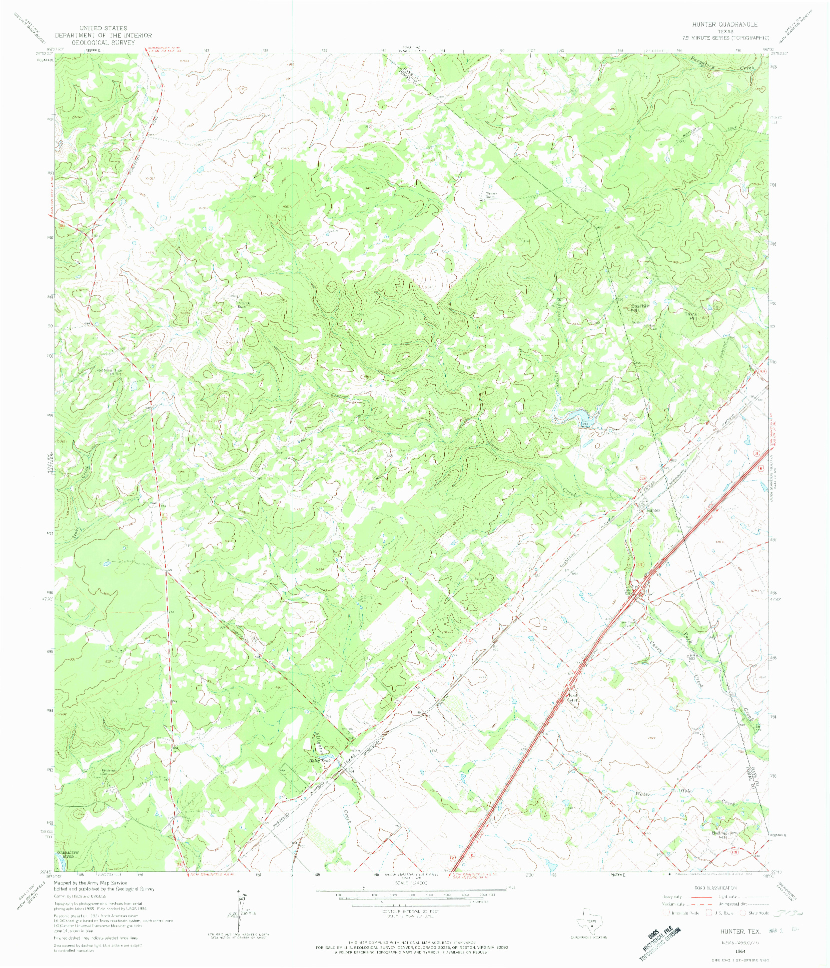 USGS 1:24000-SCALE QUADRANGLE FOR HUNTER, TX 1964