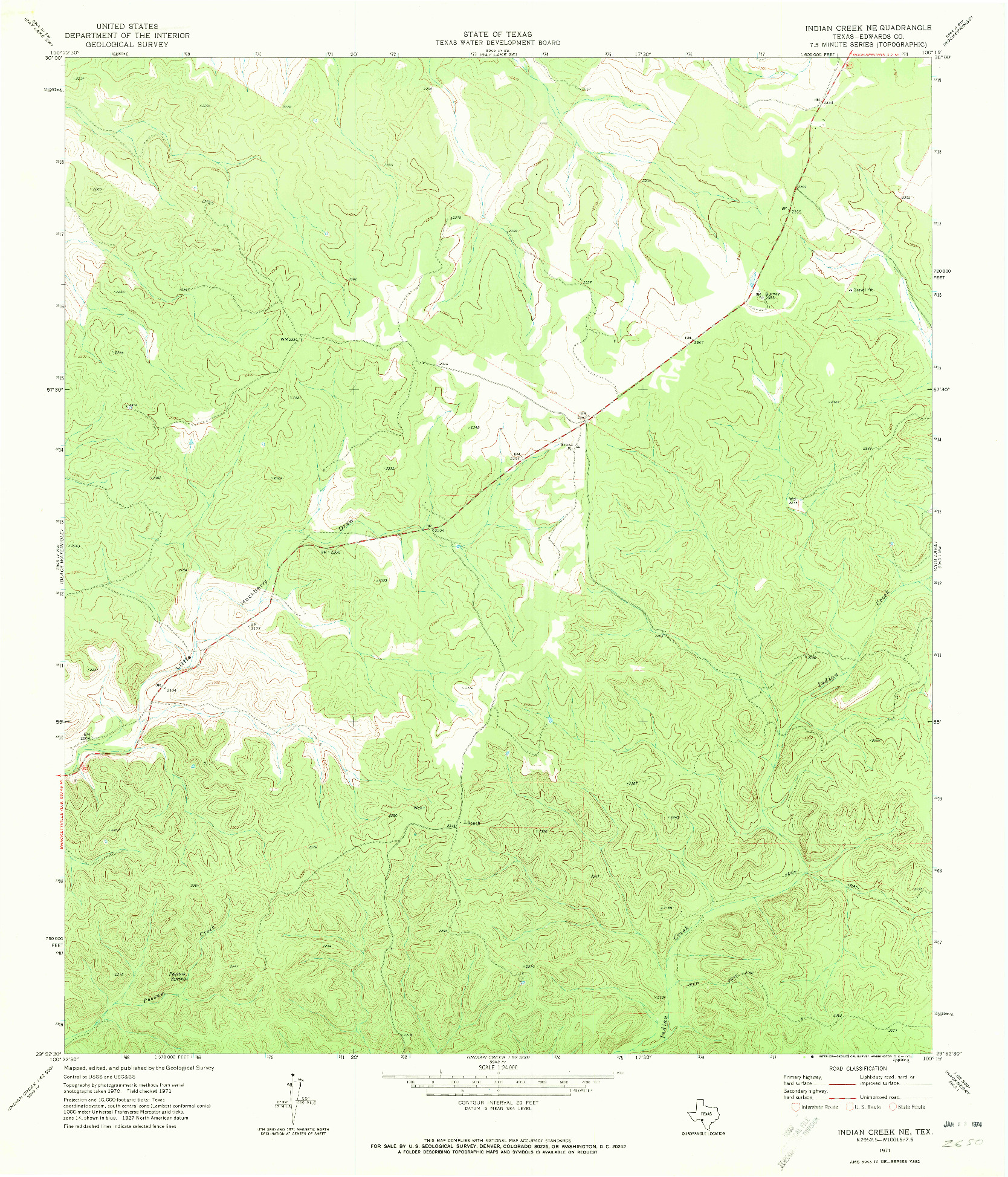 USGS 1:24000-SCALE QUADRANGLE FOR INDIAN CREEK NE, TX 1971