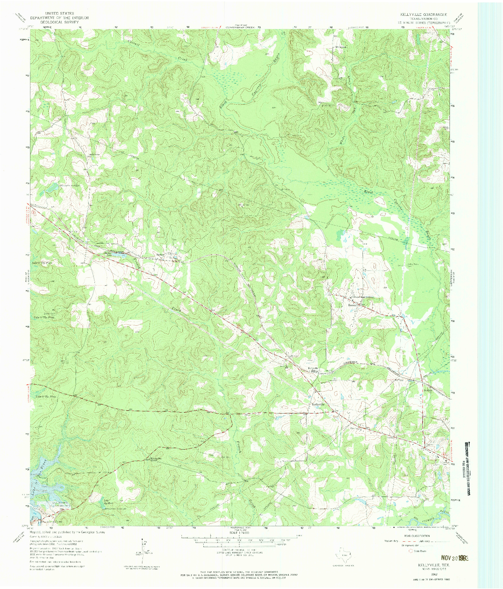 USGS 1:24000-SCALE QUADRANGLE FOR KELLYVILLE, TX 1962