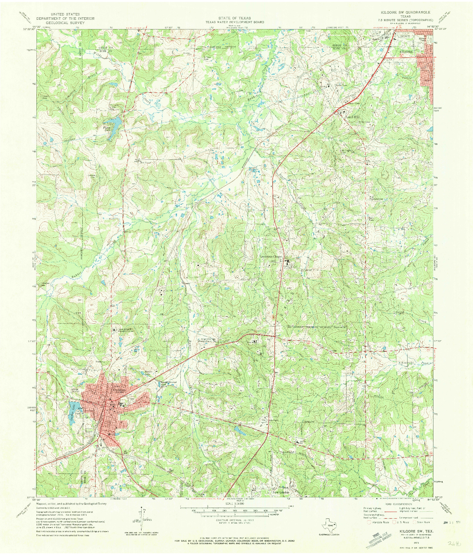 USGS 1:24000-SCALE QUADRANGLE FOR KILGORE SW, TX 1971