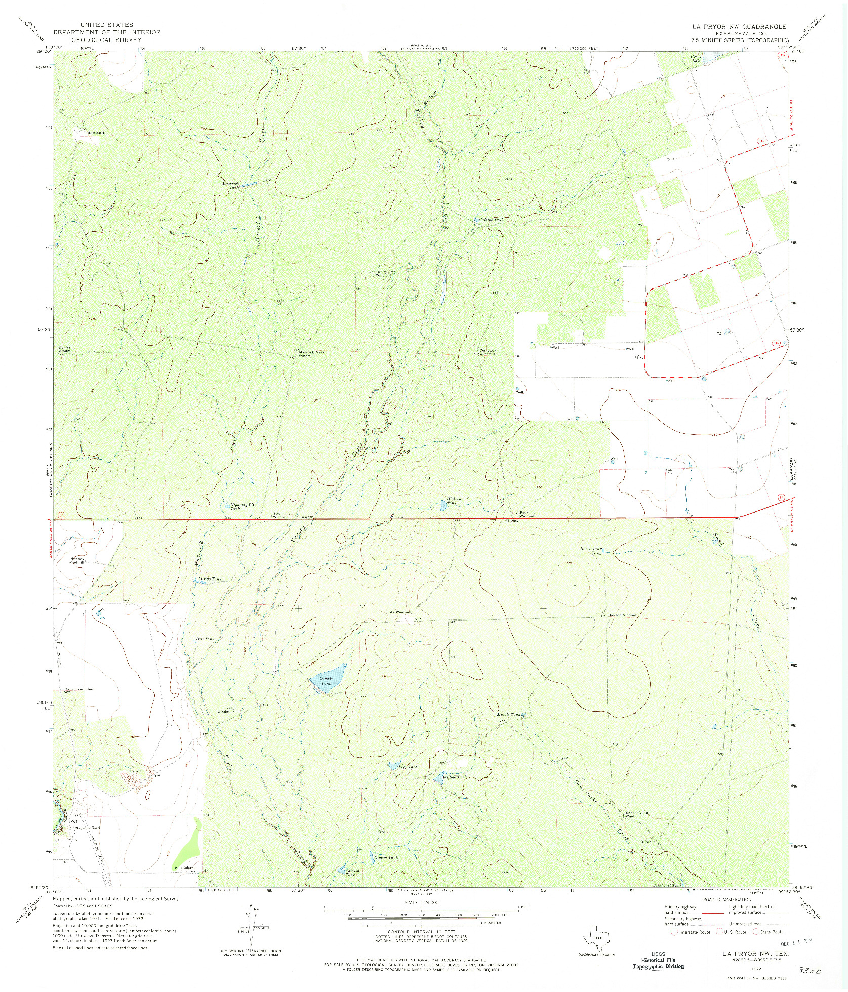 USGS 1:24000-SCALE QUADRANGLE FOR LA PRYOR NW, TX 1972