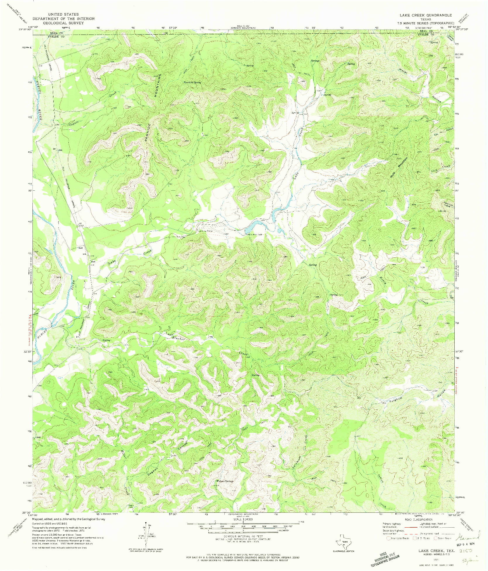 USGS 1:24000-SCALE QUADRANGLE FOR LAKE CREEK, TX 1971