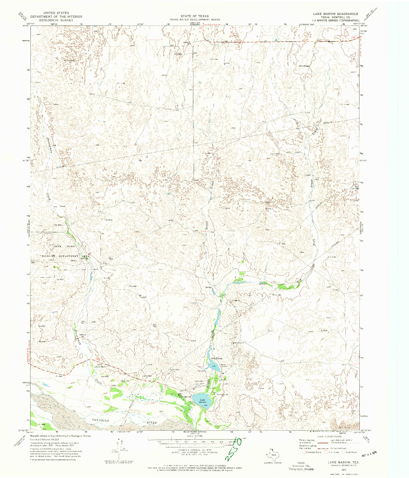 USGS 1:24000-SCALE QUADRANGLE FOR LAKE MARVIN, TX 1972